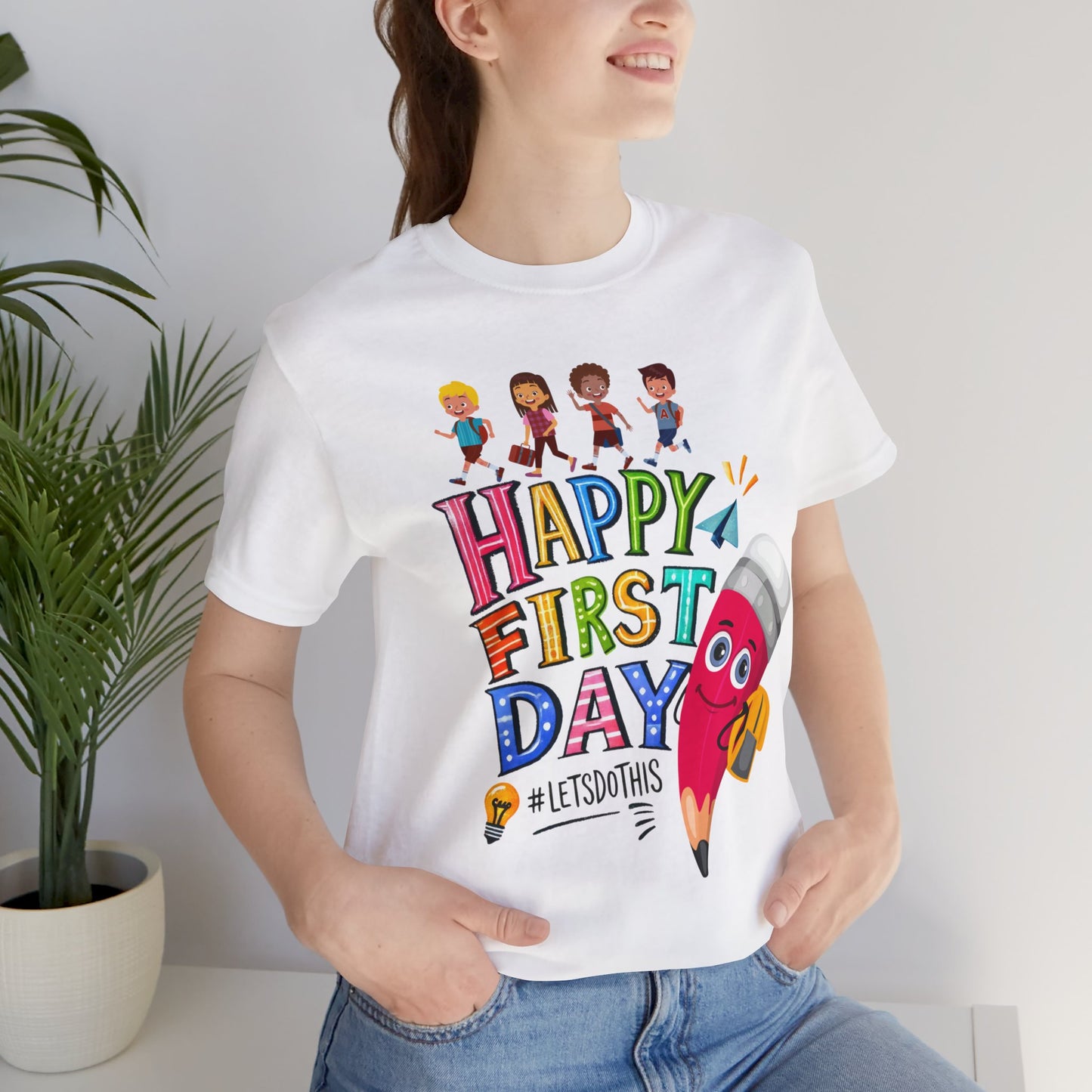 Happy First day T-Shirt, Hello Teacher T-Shirt, Back To School T-Shirt, Teach Love Inspire Teacher Shirt, Teacher Back To school unisex jersey short sleeve.First Day Vibes T-Shirt.