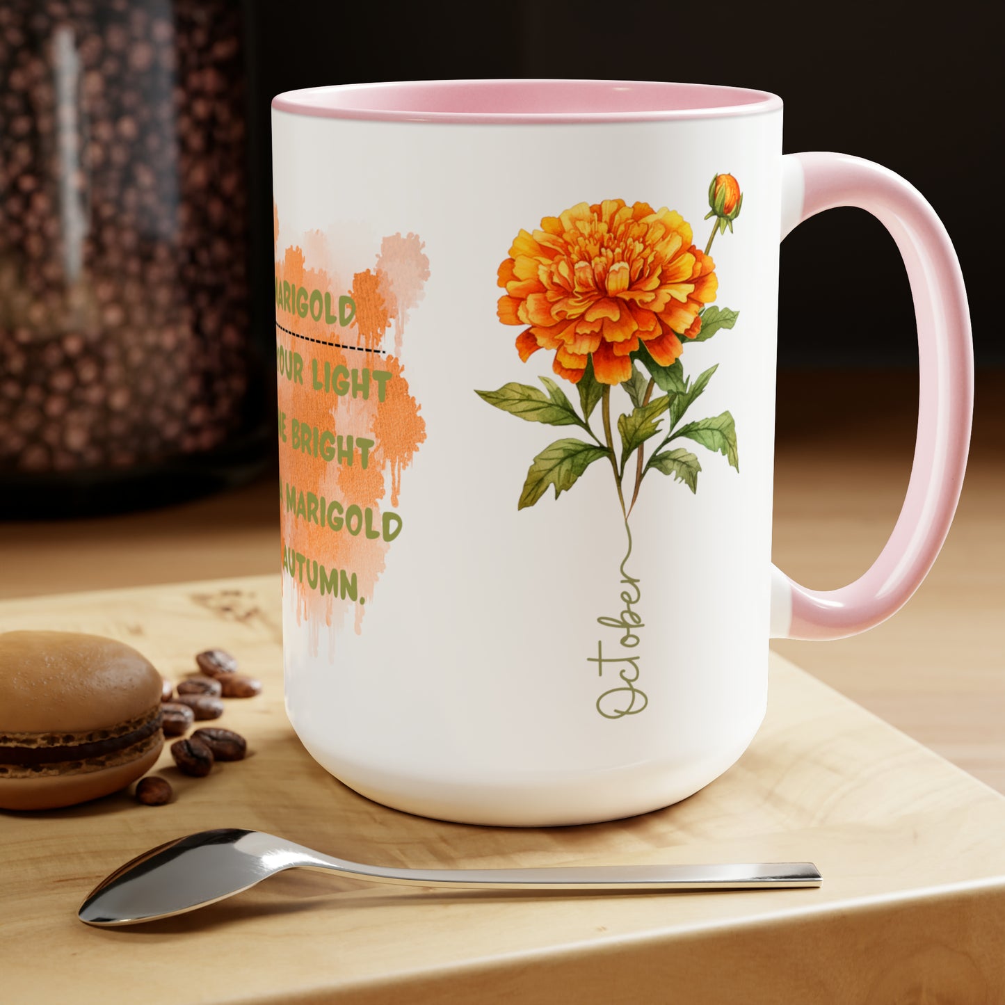 October Birth Month Flower Two-Tone Coffee Mugs, 15oz, Birthday Gift For Her.