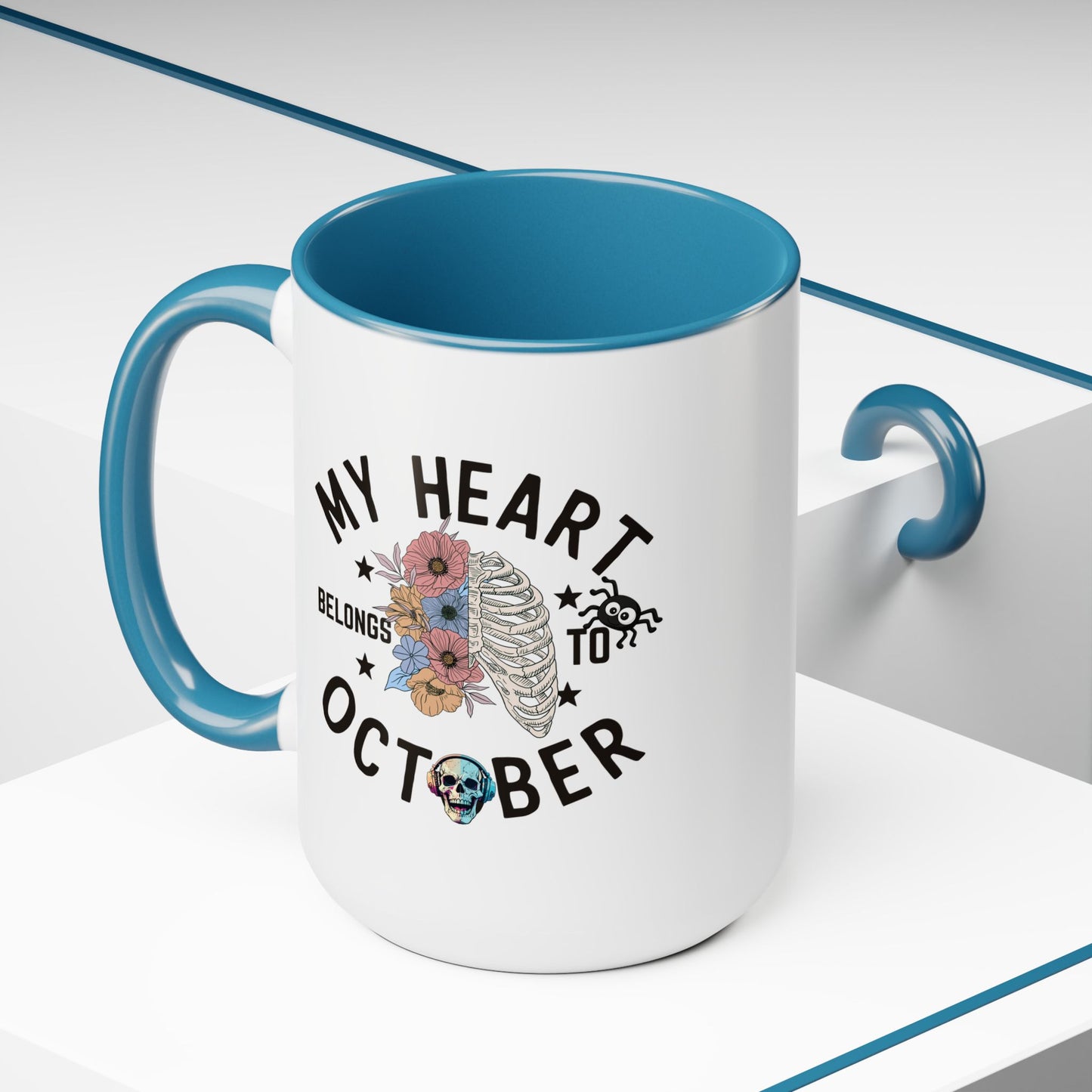 My Heart Belongs To October Halloween Coffee Mug,  Let's Go Halloween Coffee Mug, Trick or Treat Halloween Coffee Mug, Cute Skeleton Coffee Mug, Spooky Season Halloween Coffee Mug.