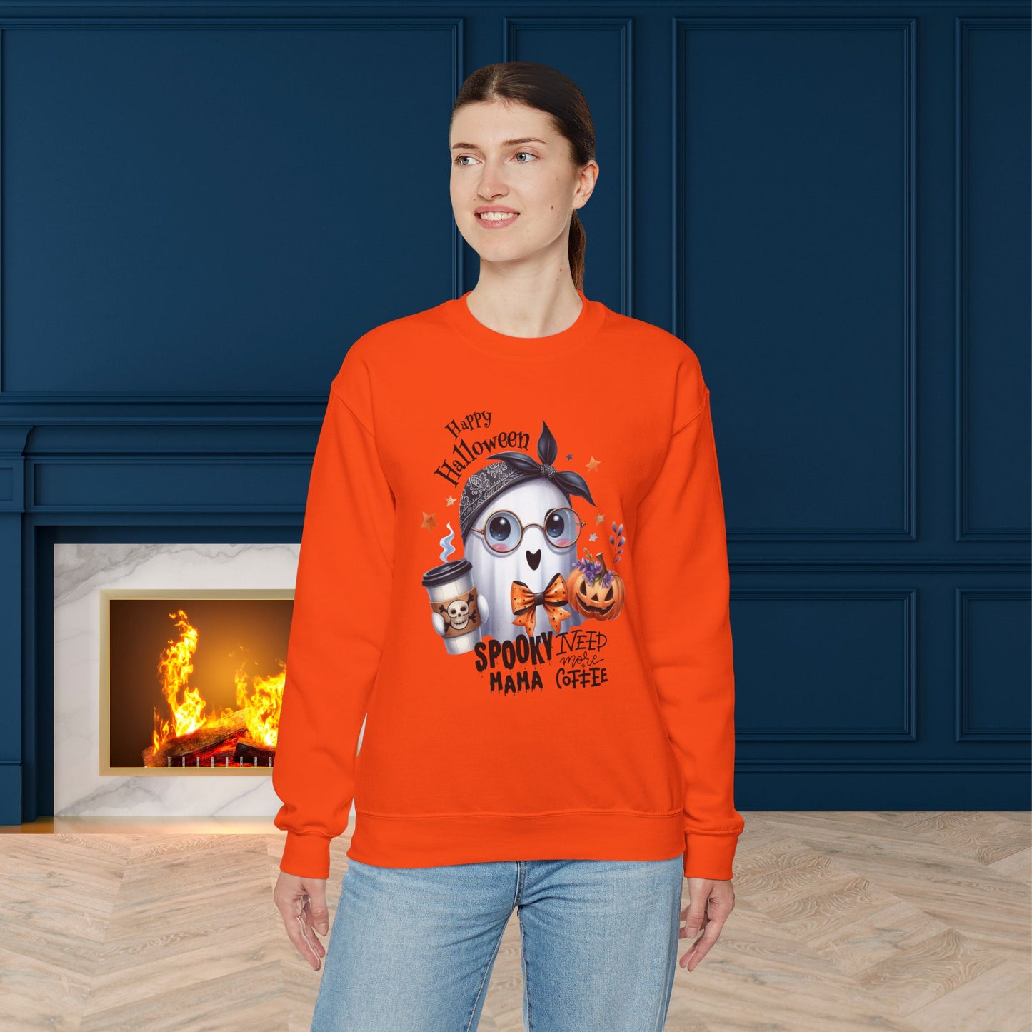 Spooky Mama Halloween Ghost Sweatshirt, Happy Halloween Sweatshirt - Unisex Heavy Blend Crewneck, Halloween Sweatshirt, Cute Spooky Ghost sweatshirt.