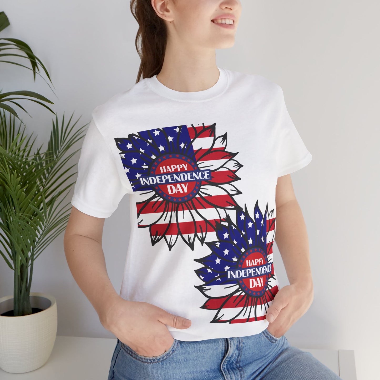 4th of July T-Shirt, Happy Independence Day Sunflower T-Shirt, Fourth of July unisex jersey short sleeve.