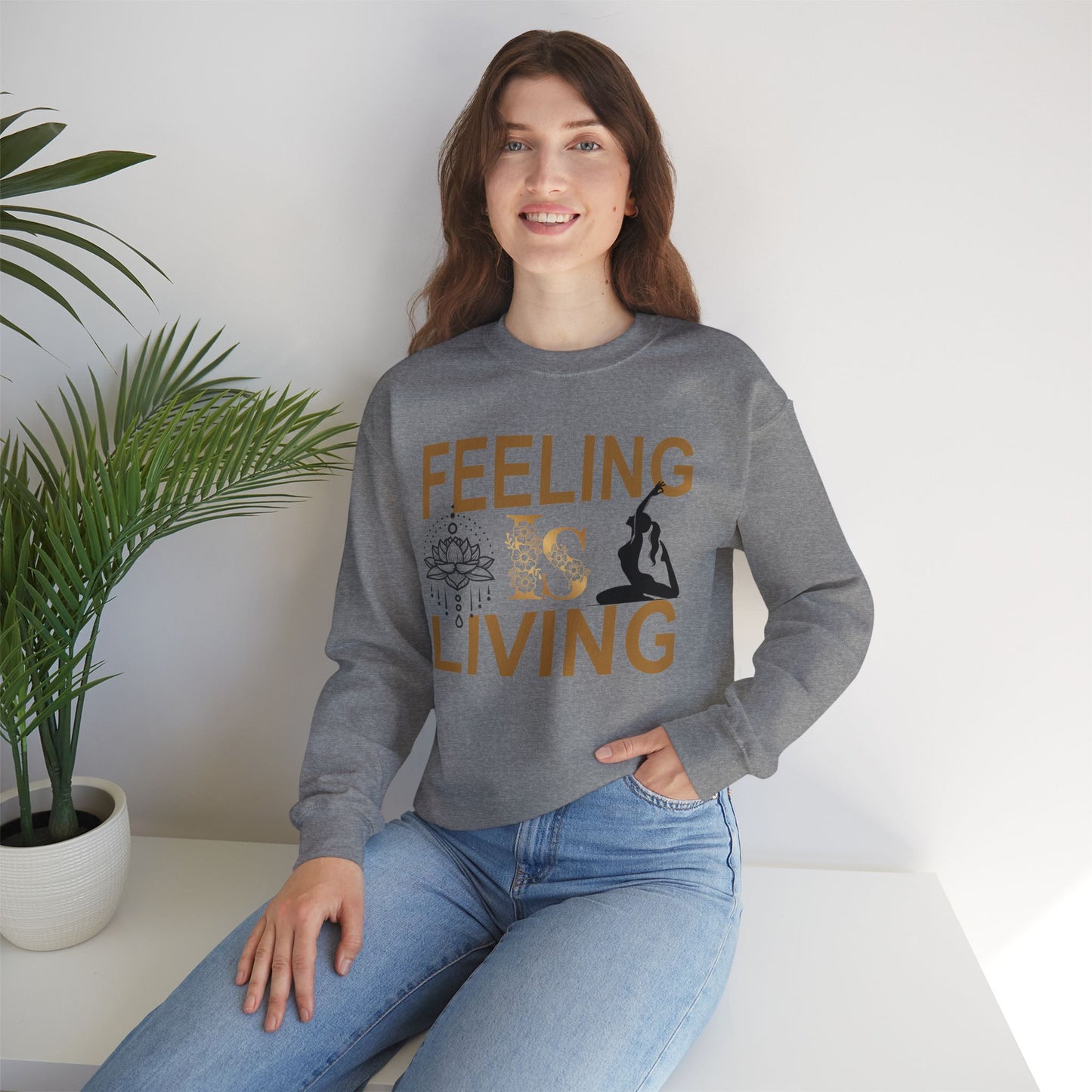 Feeling Is Living Yoga unisex heavy blend crewneck sweatshirt,Yoga workout Sweatshirt,Yoga lovers Sweatshirt, Yoga Instructor Gift, Gym Sweatshirt, Gift For Yoga lovers, Gift For Yogi.