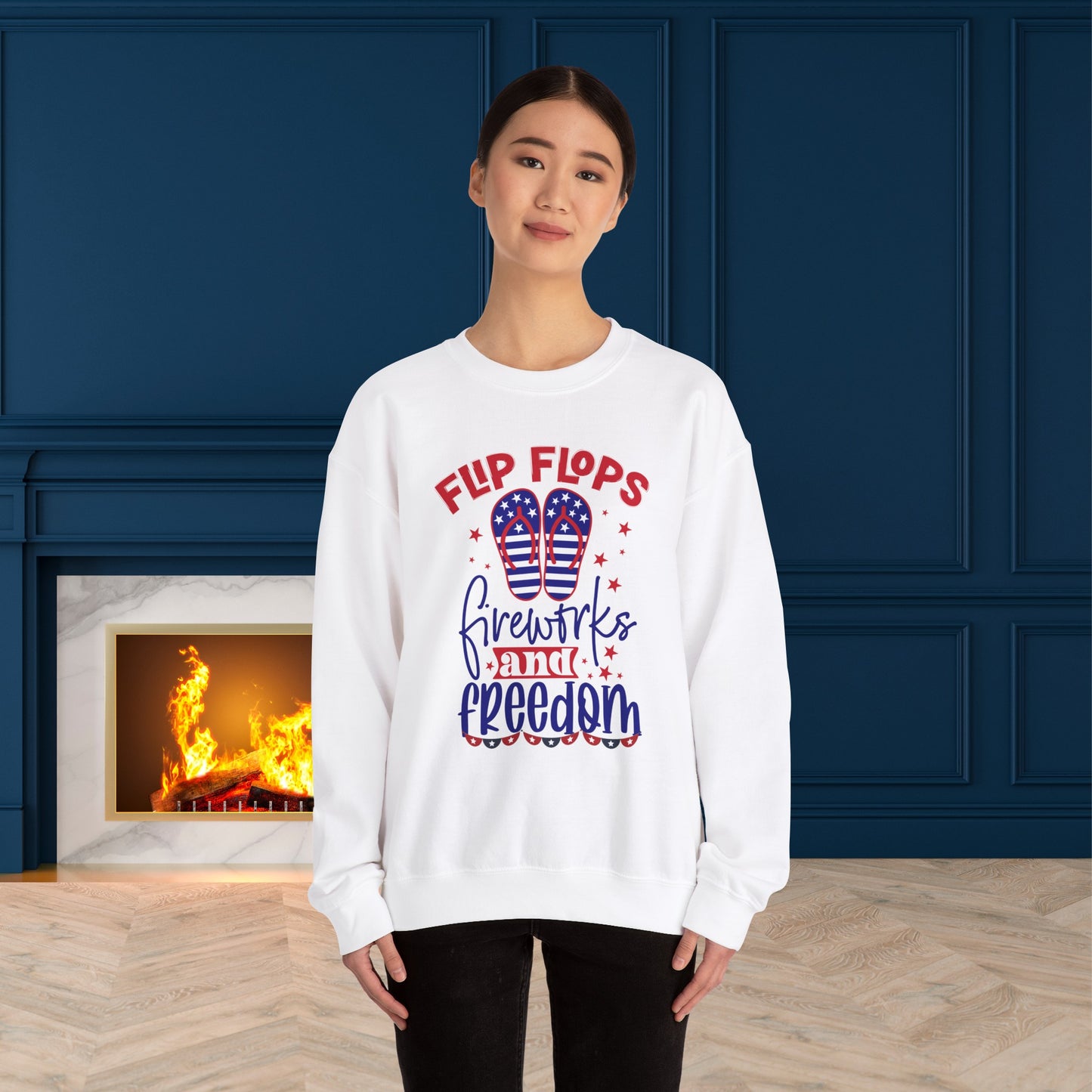 Happy 4th Of July Sweatshirt, Flip Flops Fireworks & Freedom Sweatshirt, Fourth of July unisex heavy blend crewneck sweatshirt.