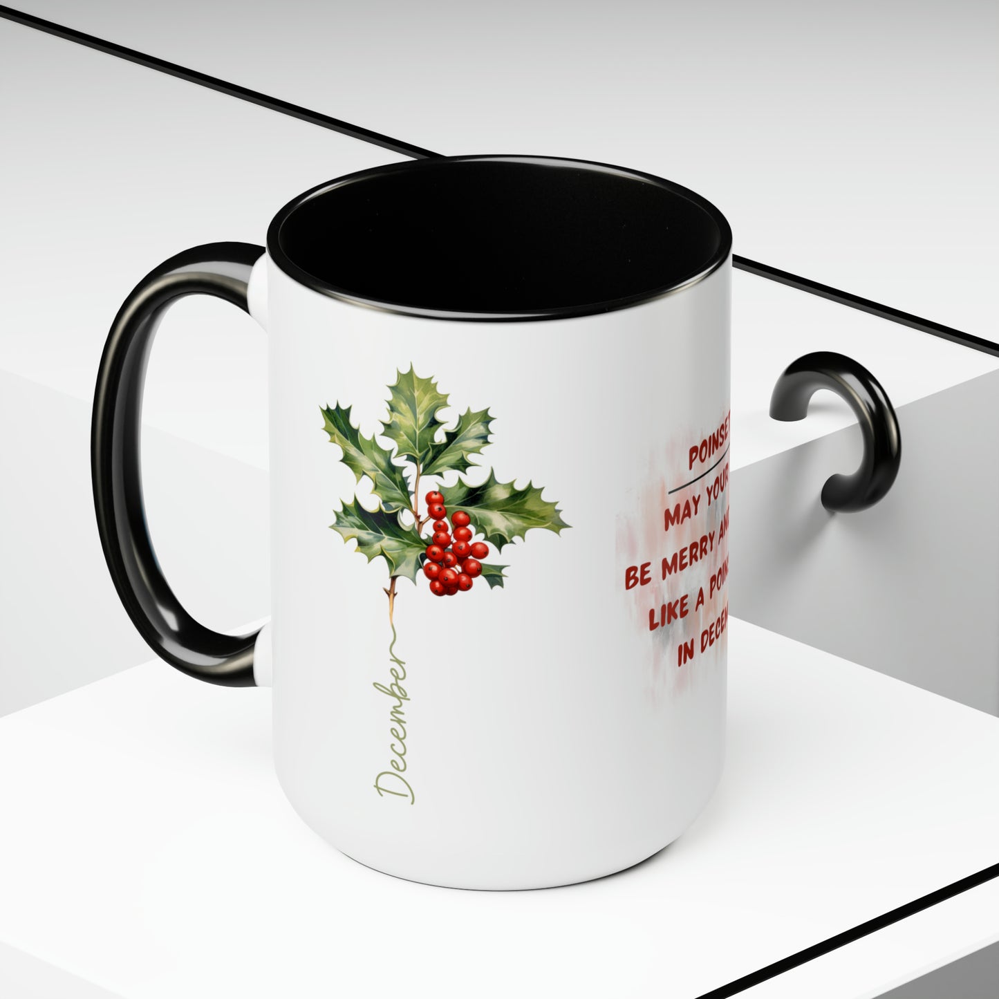 December Birth Month Flower Two-Tone Coffee Mugs, 15oz, Birth Month Flower mug.