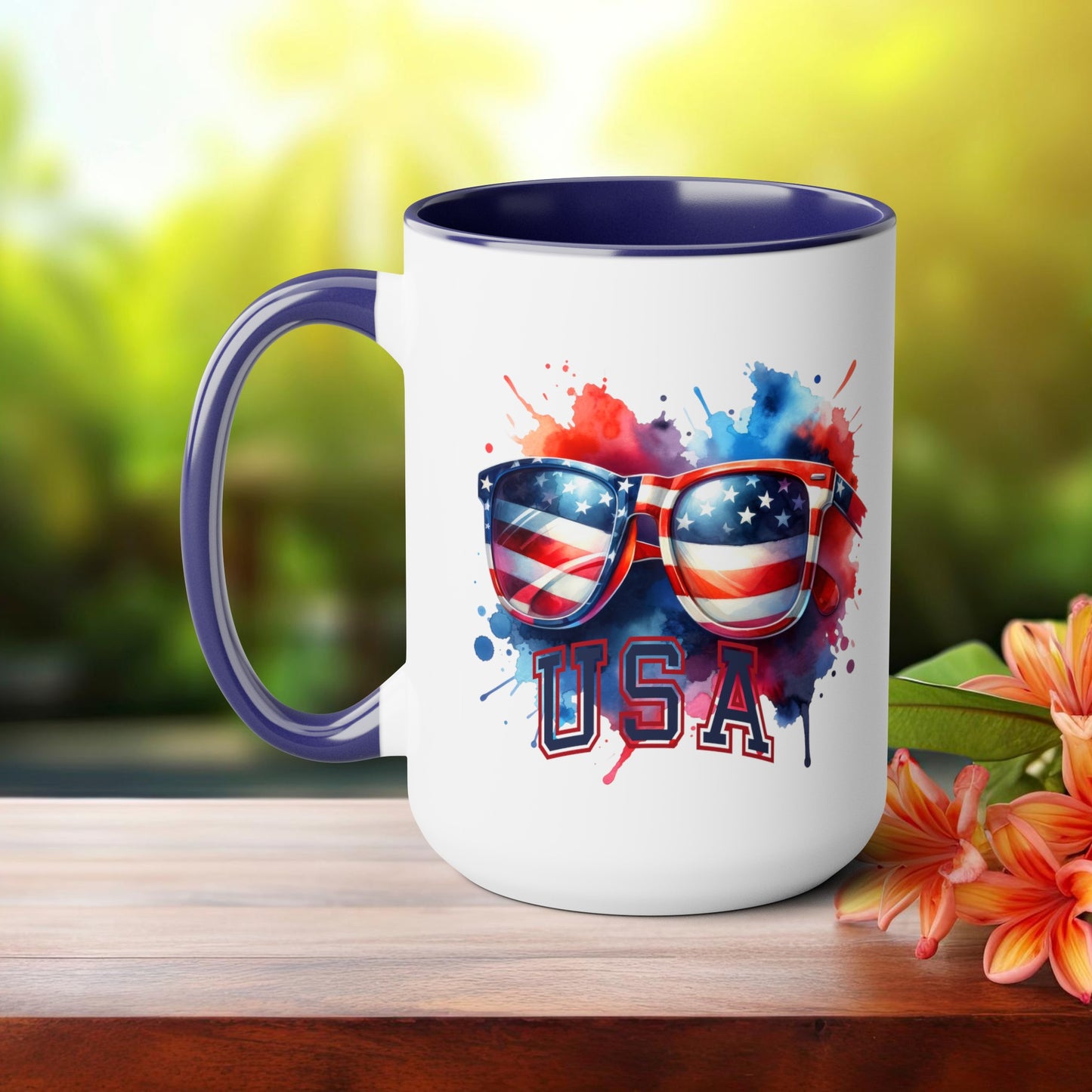 Happy 4th Of July Two -Tone Coffee Mug.15oz. God Bless America Coffee Mug. USA Coffee Mug.