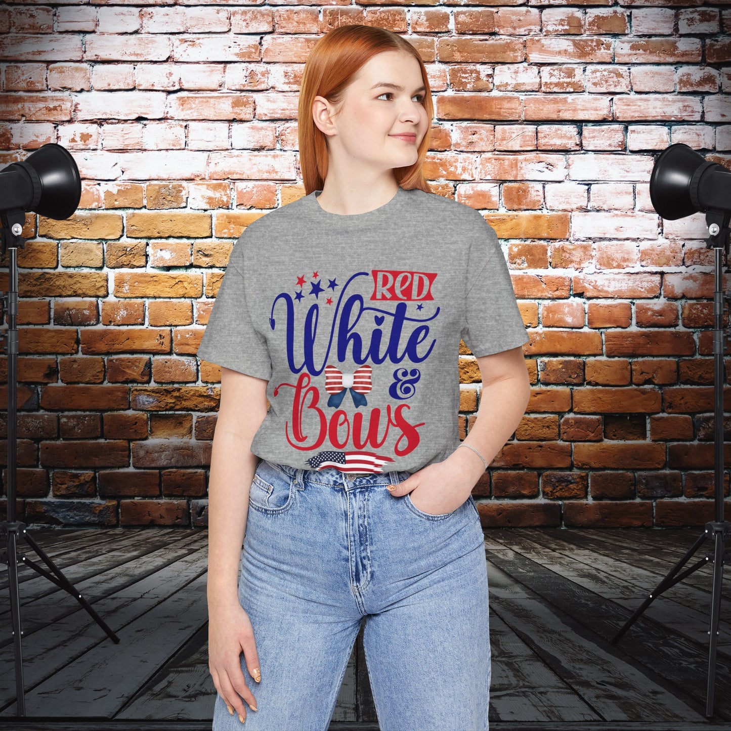 4th of July T-Shirt, Red White & Bows T-Shirt, Fourth of July unisex jersey short sleeve.