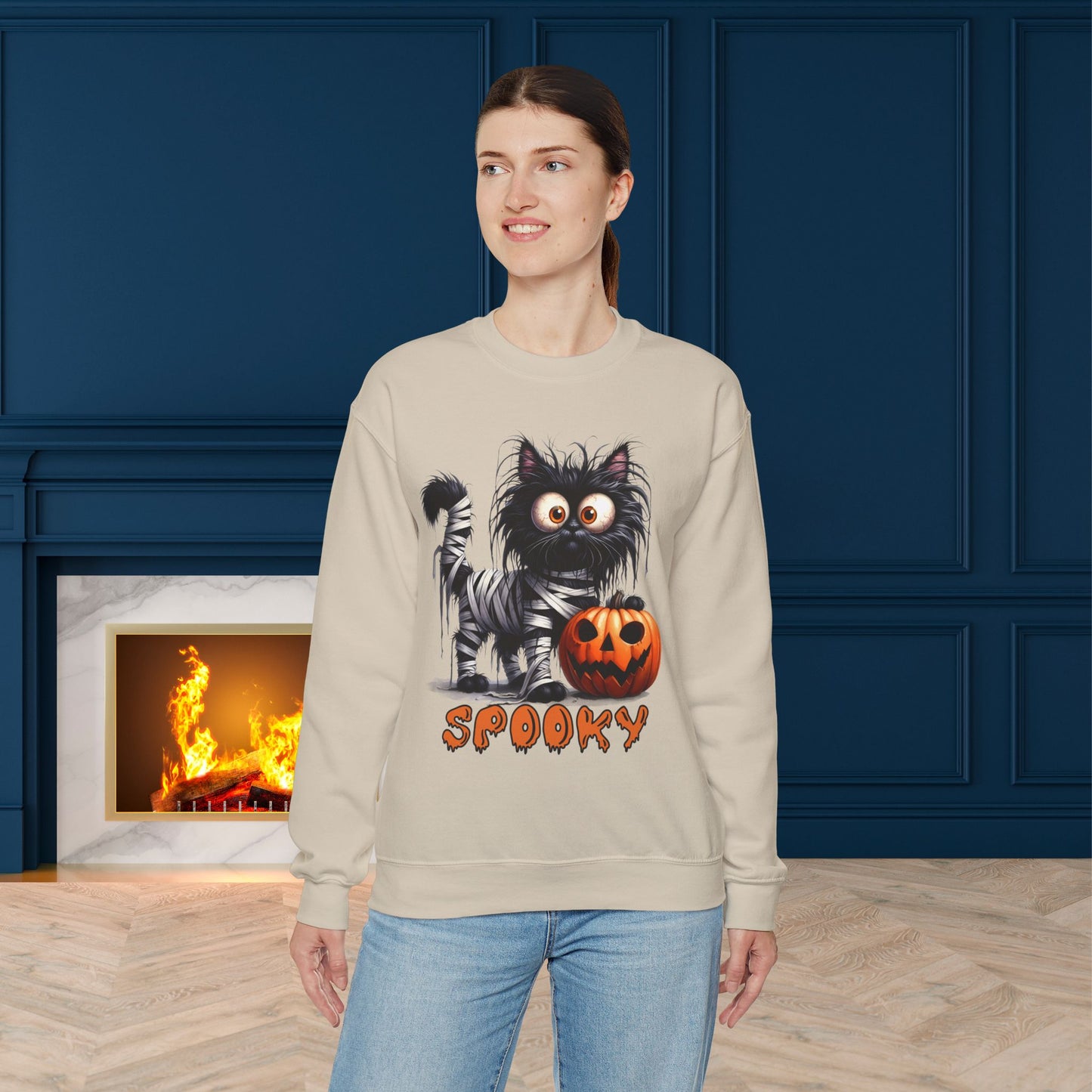 Spooky Cat Halloween Sweatshirt - Unisex Heavy Blend Crewneck, halloween sweatshirt, cute spooky cat sweatshirt.