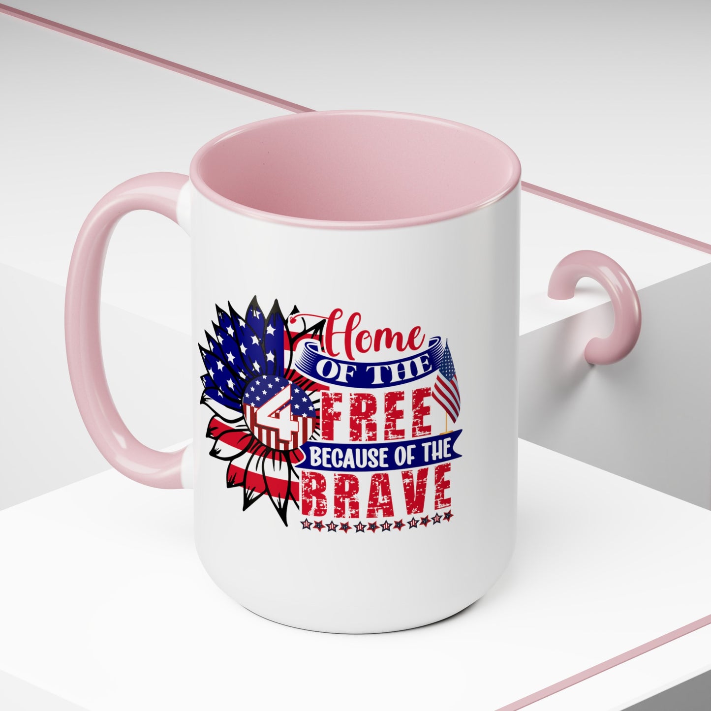 Happy 4th Of July Two -Tone Coffee Mug.15oz. God Bless America Coffee Mug.Flag, Red White Blue, Gift, America.Fourth Of July Sunflower Coffee Mug.