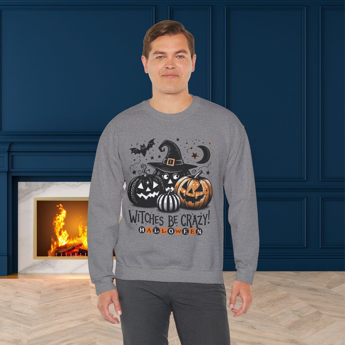 Witches be crazy sweatshirt, happy halloween sweatshirt - Unisex Heavy Blend Crewneck, halloween sweatshirt, cute spooky cat sweatshirt.