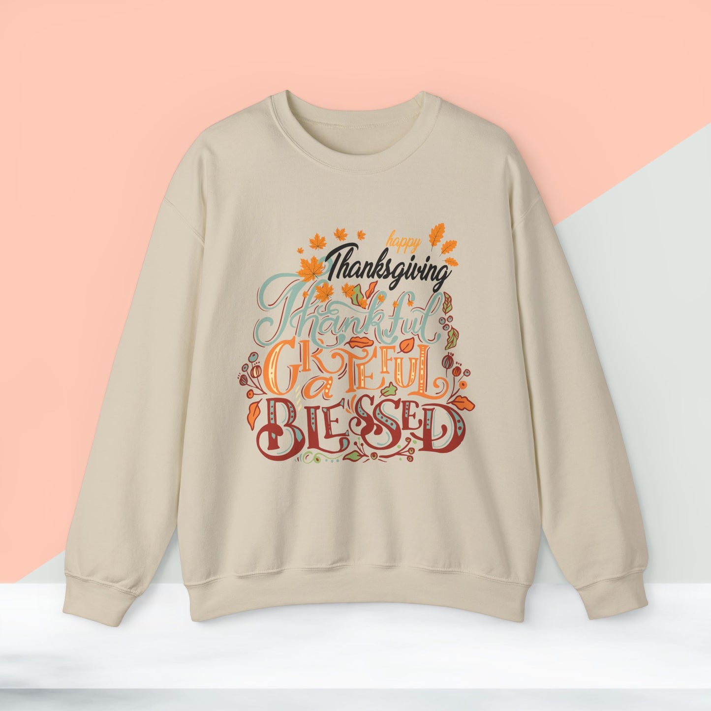 Thankful Grateful Blessed Sweatshirt, HappyThanksgiving Sweatshirt - Unisex Heavy Blend, Happy Thanksgiving2024 Sweatshirt, Thanksgiving Gift, Festive Sweatshirt.