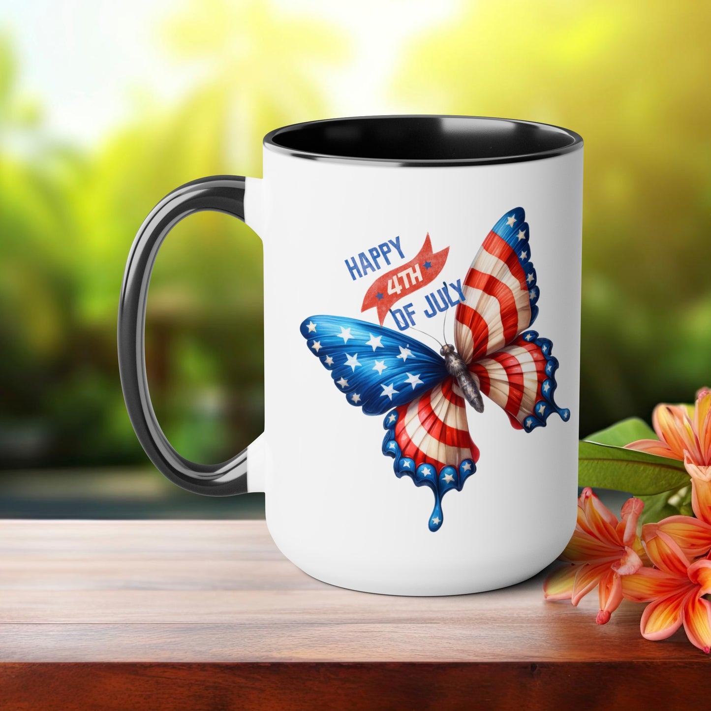 Happy 4th Of July Two -Tone Coffee Mug.15oz. God Bless America Coffee Mug. USA Coffee Mug.