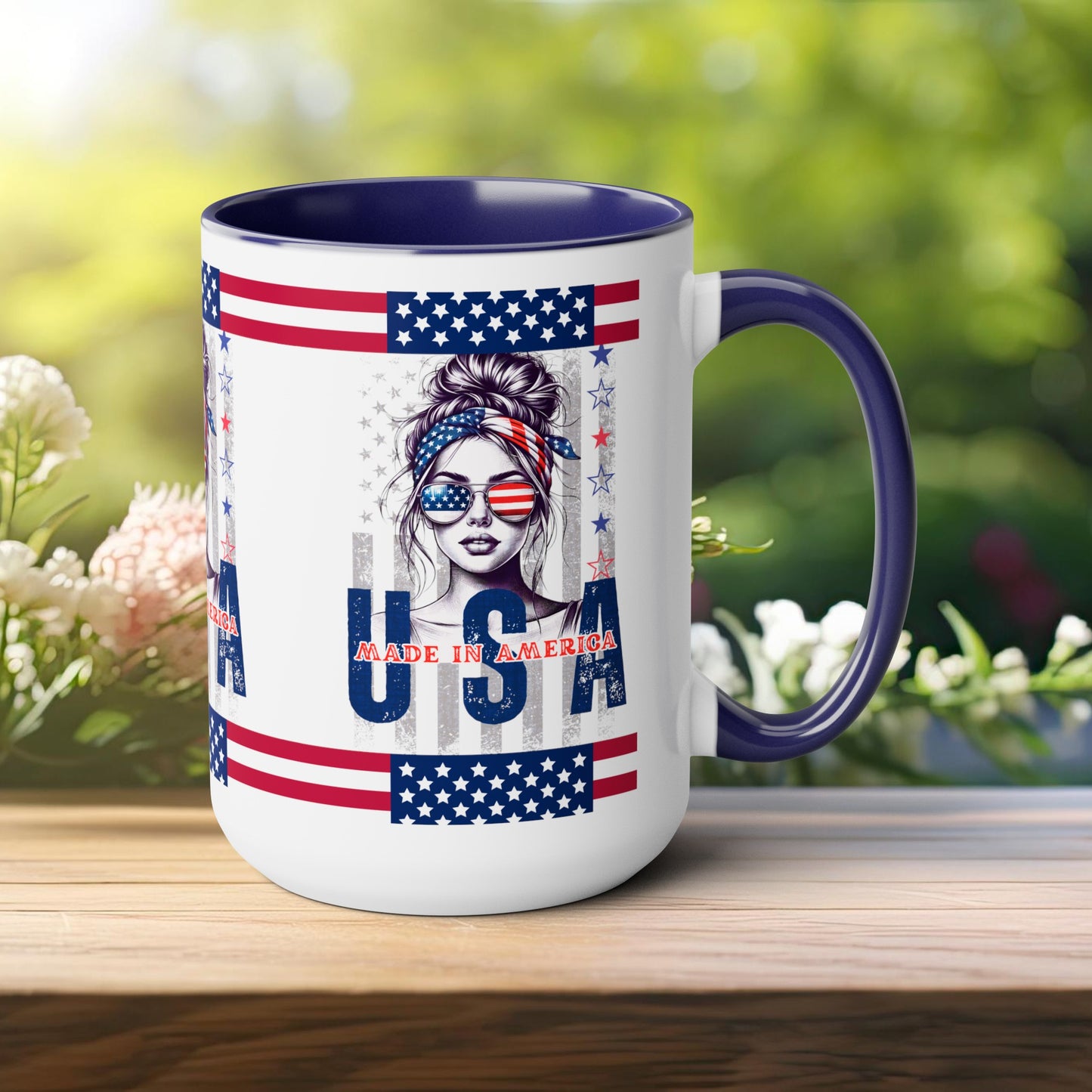 Happy 4th Of July Two -Tone Coffee Mug.15oz. God Bless America Coffee Mug. USA Coffee Mug.