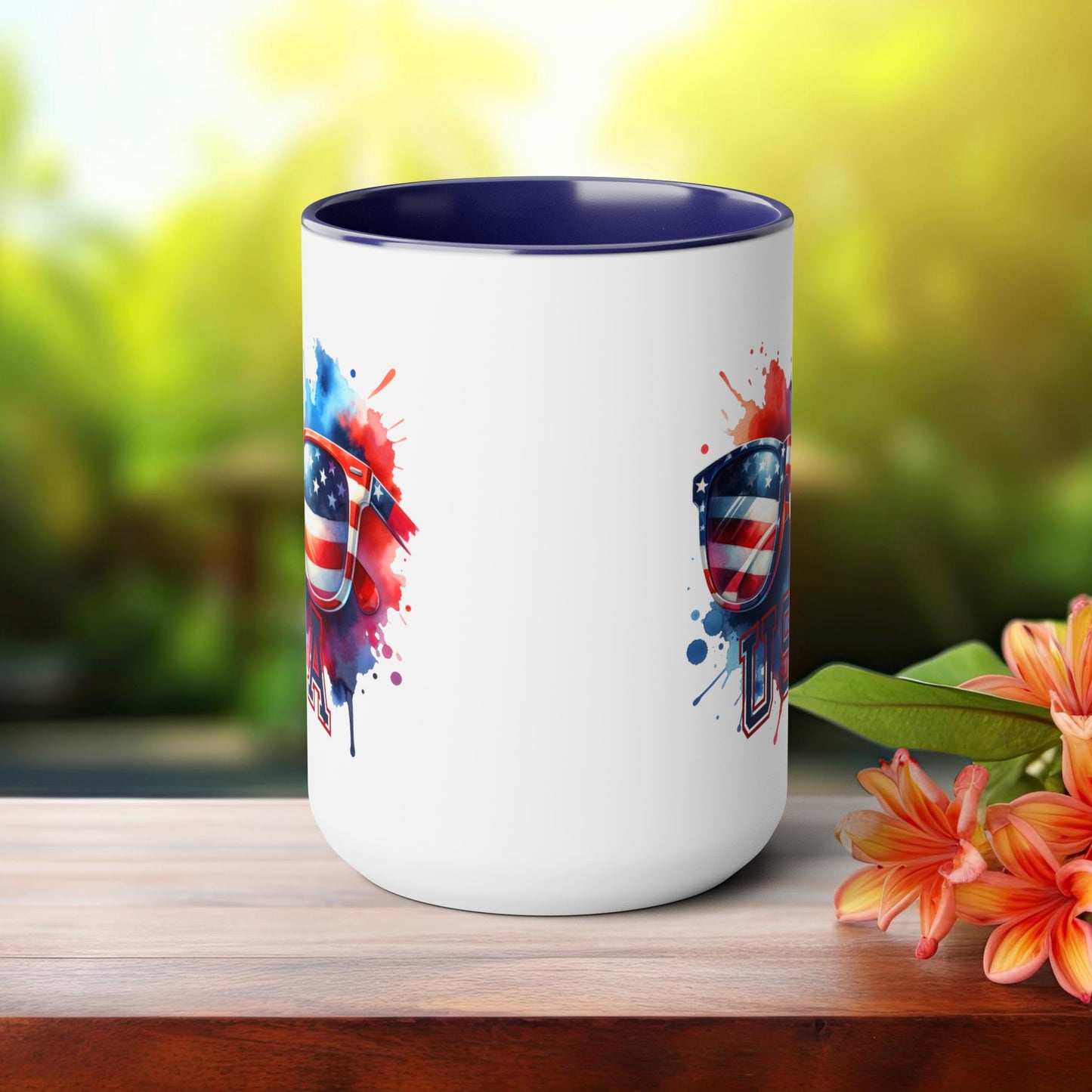 Happy 4th Of July Two -Tone Coffee Mug.15oz. God Bless America Coffee Mug. USA Coffee Mug.