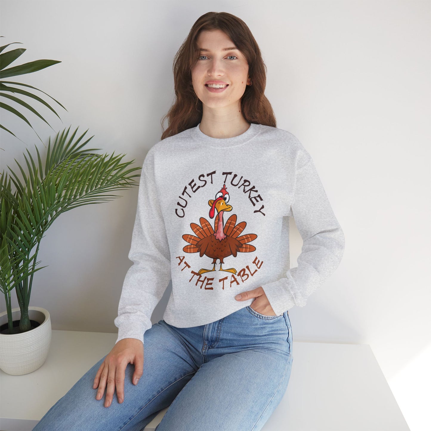 Cutest Turkey at The table Sweatshirt, HappyThanksgiving Sweatshirt - Unisex Heavy Blend, Happy Thanksgiving2024 Sweatshirt, Thanksgiving Gift, Festive Sweatshirt.