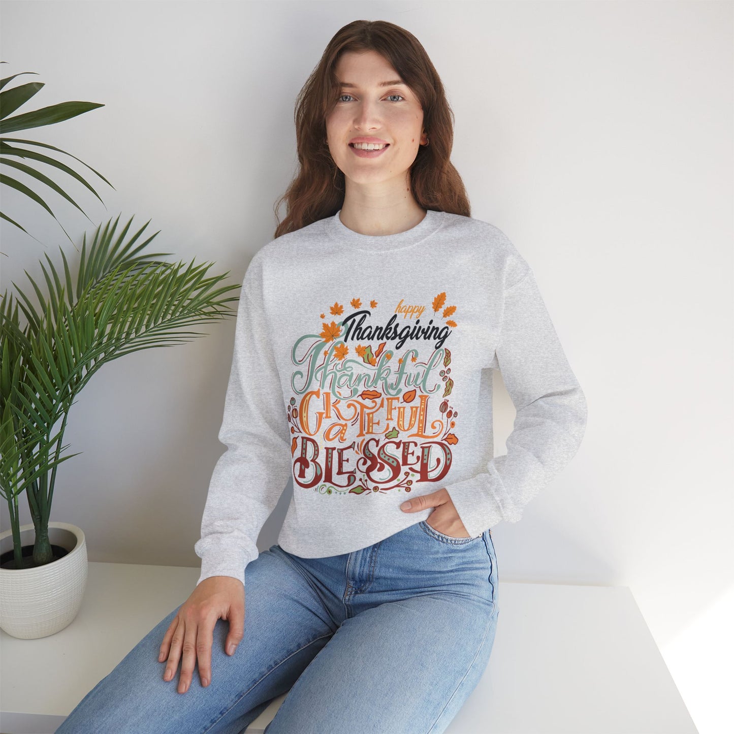 Thankful Grateful Blessed Sweatshirt, HappyThanksgiving Sweatshirt - Unisex Heavy Blend, Happy Thanksgiving2024 Sweatshirt, Thanksgiving Gift, Festive Sweatshirt.