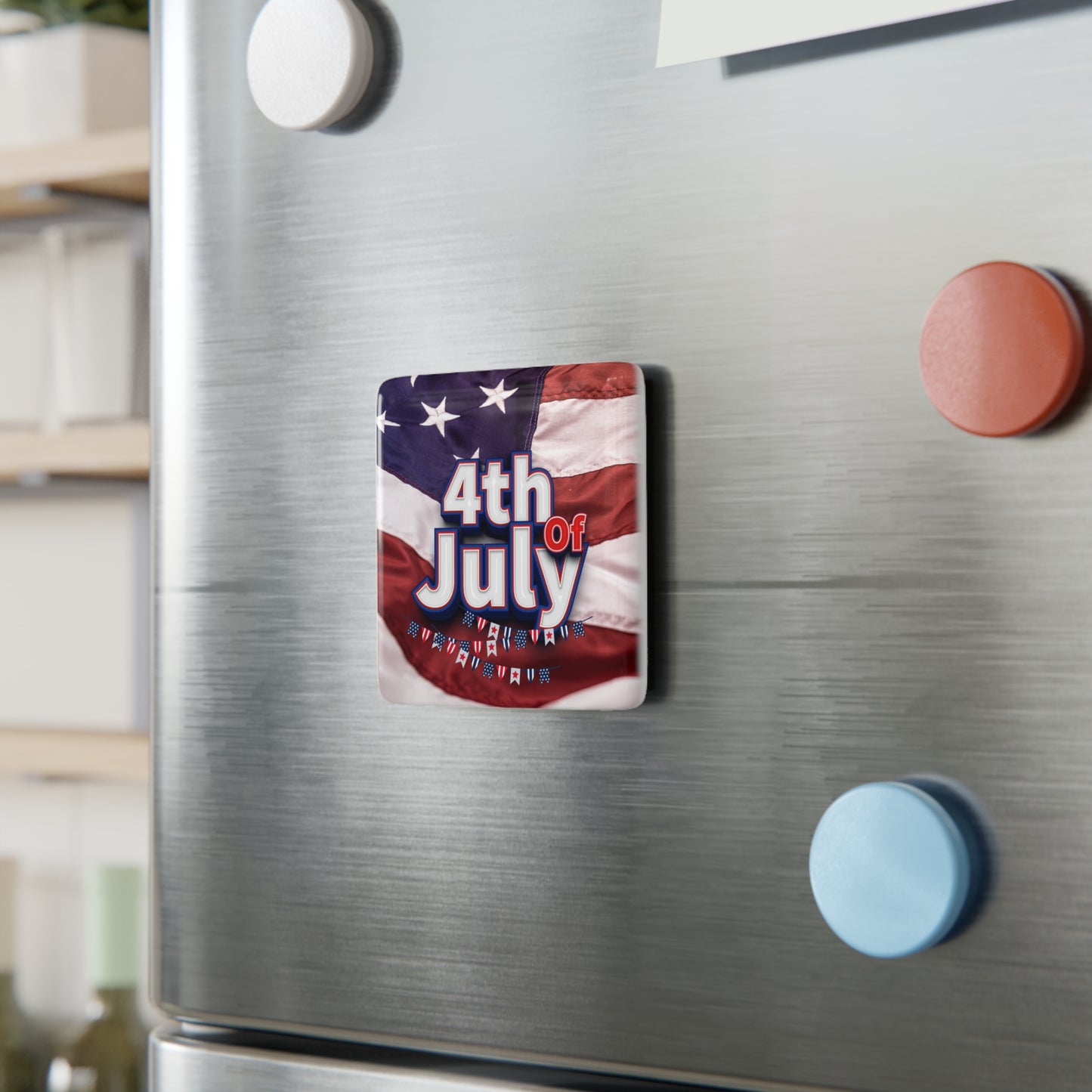 Happy 4th of July Porcelain Magnet, Square, Meowica Magnet, United States magnet, America, Flag, Peace Love America. Proud To Be An American, Red White Blue Magnet, God Bless America Magnet.