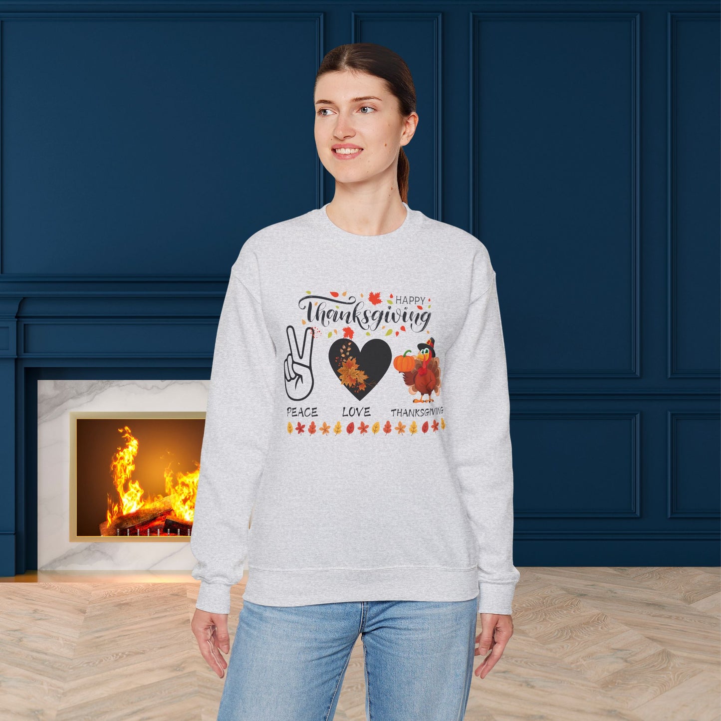 Peace,Love,Thanksgiving Sweatshirt, HappyThanksgiving Sweatshirt - Unisex Heavy Blend, Happy Thanksgiving2024 Sweatshirt, Thanksgiving Gift, Festive Sweatshirt.