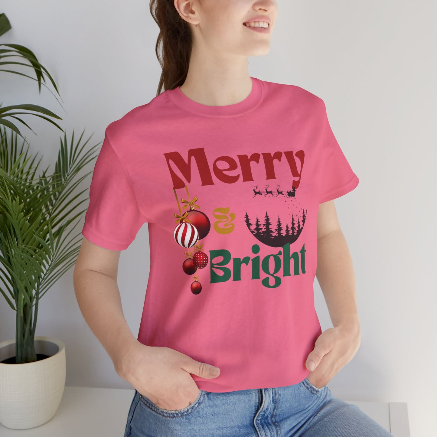 merry & Bright Unisex Tee, Christmas Shirt, Christmas Outfit, Merry Christmas T-shirt, Merry Christmas 2024 T-shirt, Christmas Gift, Family Holiday Outfit.