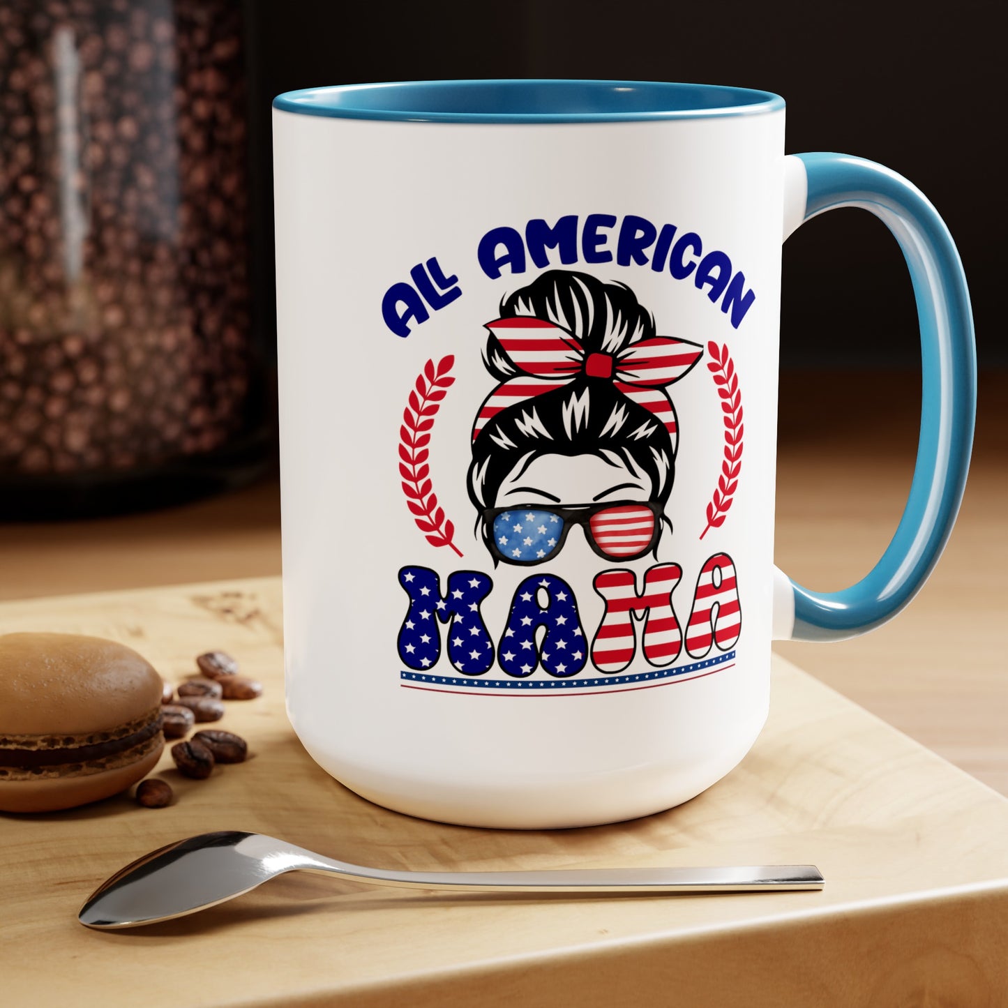 Happy 4th Of July Two -Tone Coffee Mug.15oz. God Bless America Coffee Mug. All American Mama Coffee Mug.