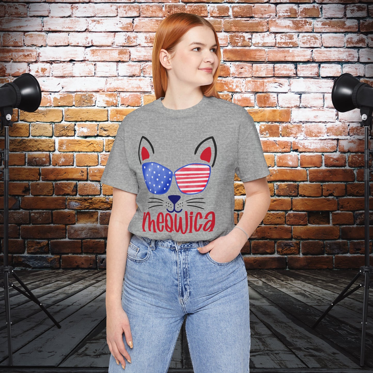 4th of July T-Shirt, Meowica T-shirt,  Fourth of July unisex jersey short sleeve.