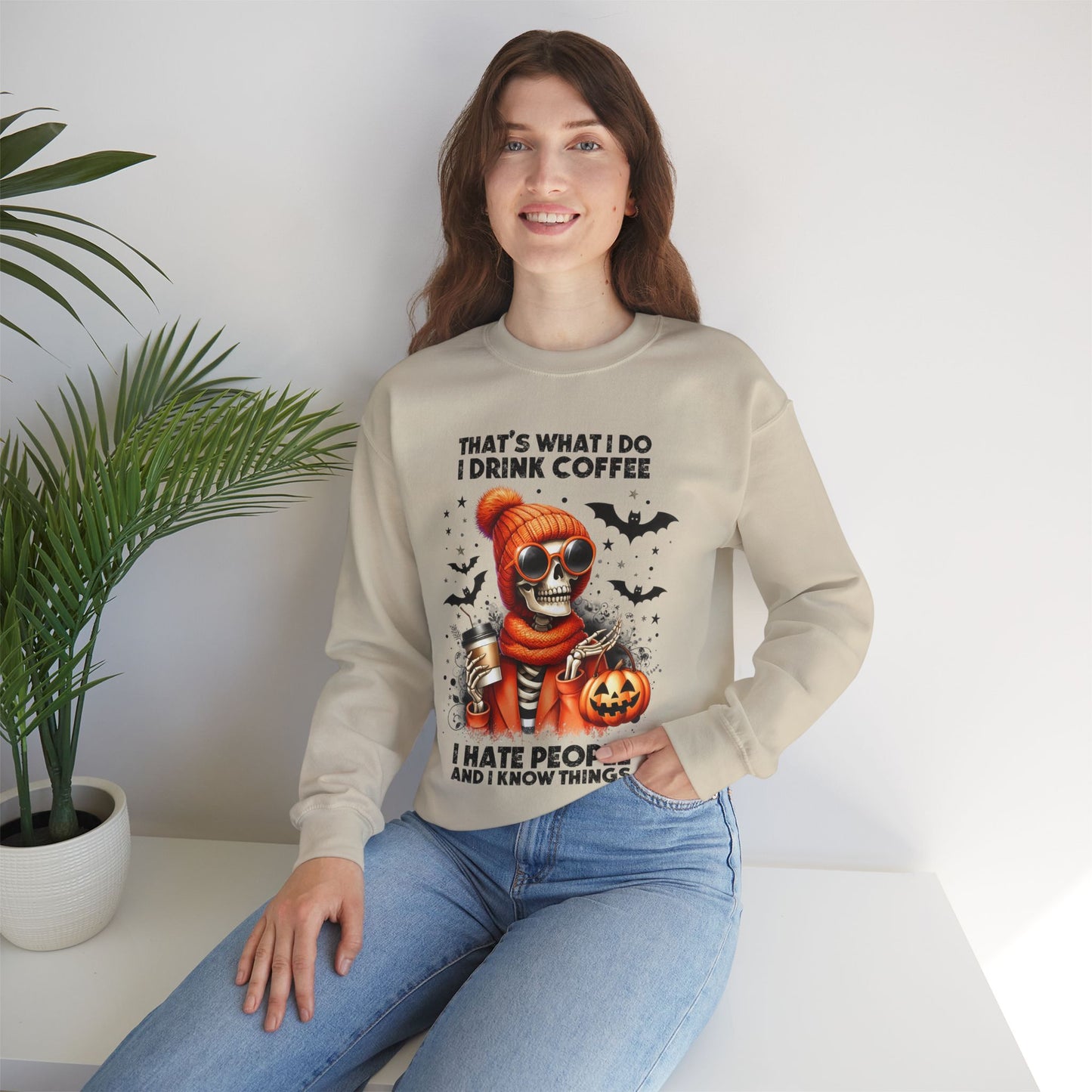 Spooky Halloween Skeleton Sweatshirt, Happy Halloween Sweatshirt - Unisex Heavy Blend Crewneck, Halloween Sweatshirt, Cute Spooky Ghost sweatshirt.