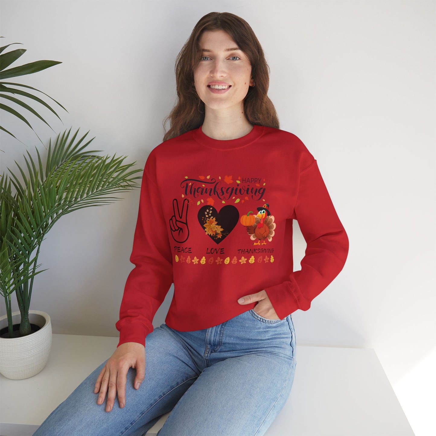 Peace,Love,Thanksgiving Sweatshirt, HappyThanksgiving Sweatshirt - Unisex Heavy Blend, Happy Thanksgiving2024 Sweatshirt, Thanksgiving Gift, Festive Sweatshirt.