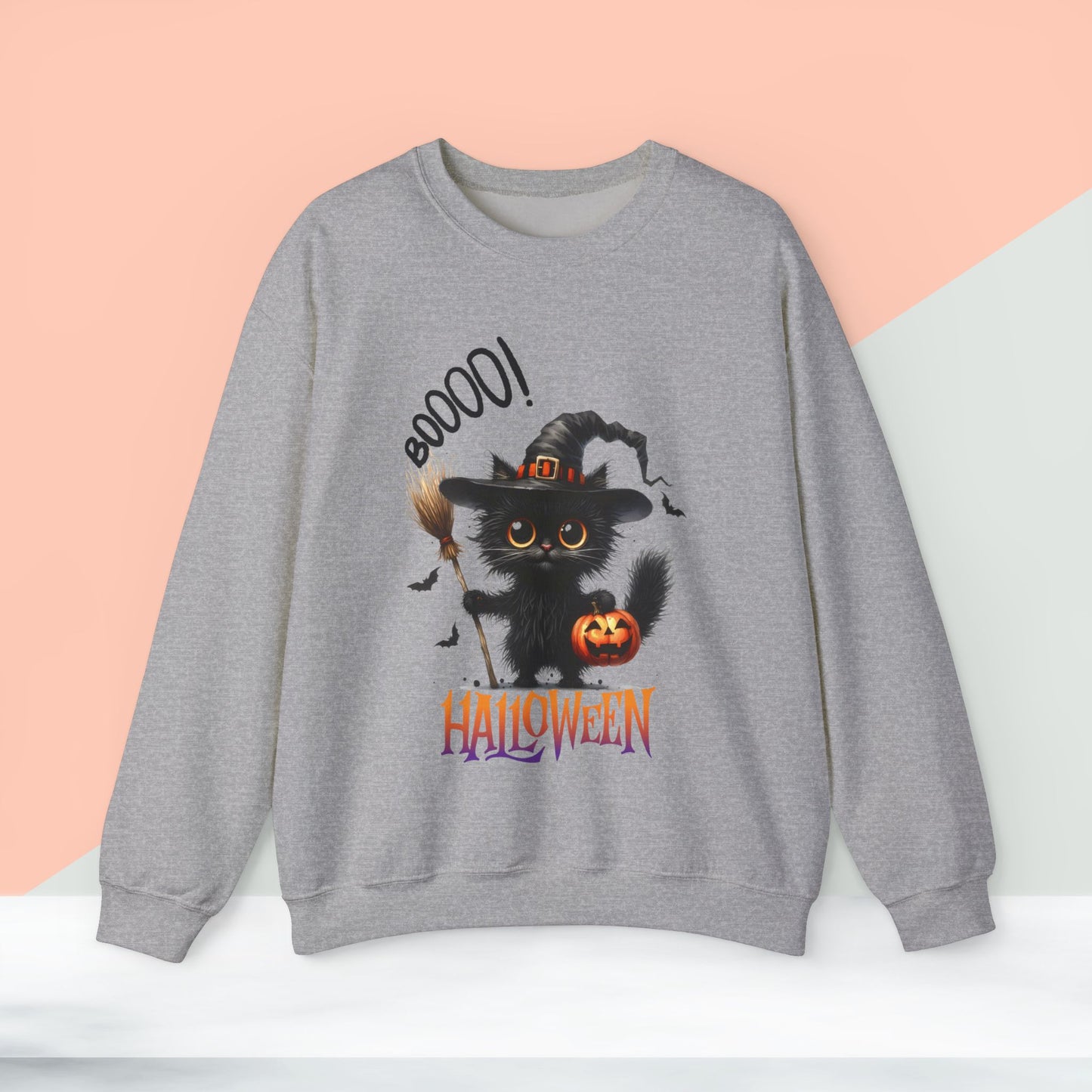 Spooky Cat Halloween Sweatshirt - Unisex Heavy Blend Crewneck, halloween sweatshirt, cute spooky cat sweatshirt.