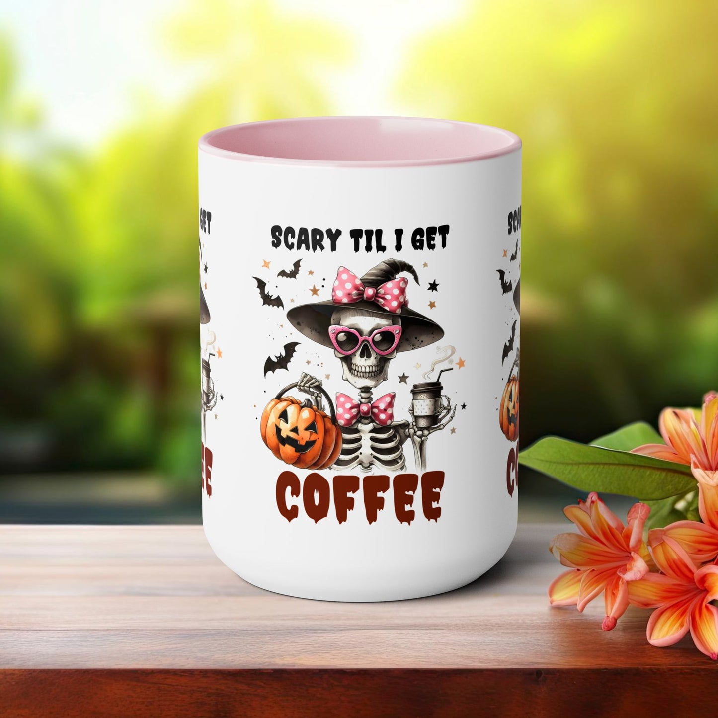 Scary Til I Get Coffee Halloween Coffee Mug,  Let's Go Halloween Coffee Mug, Trick or Treat Halloween Coffee Mug, Cute Skeleton Coffee Mug, Spooky Season Halloween Coffee Mug.