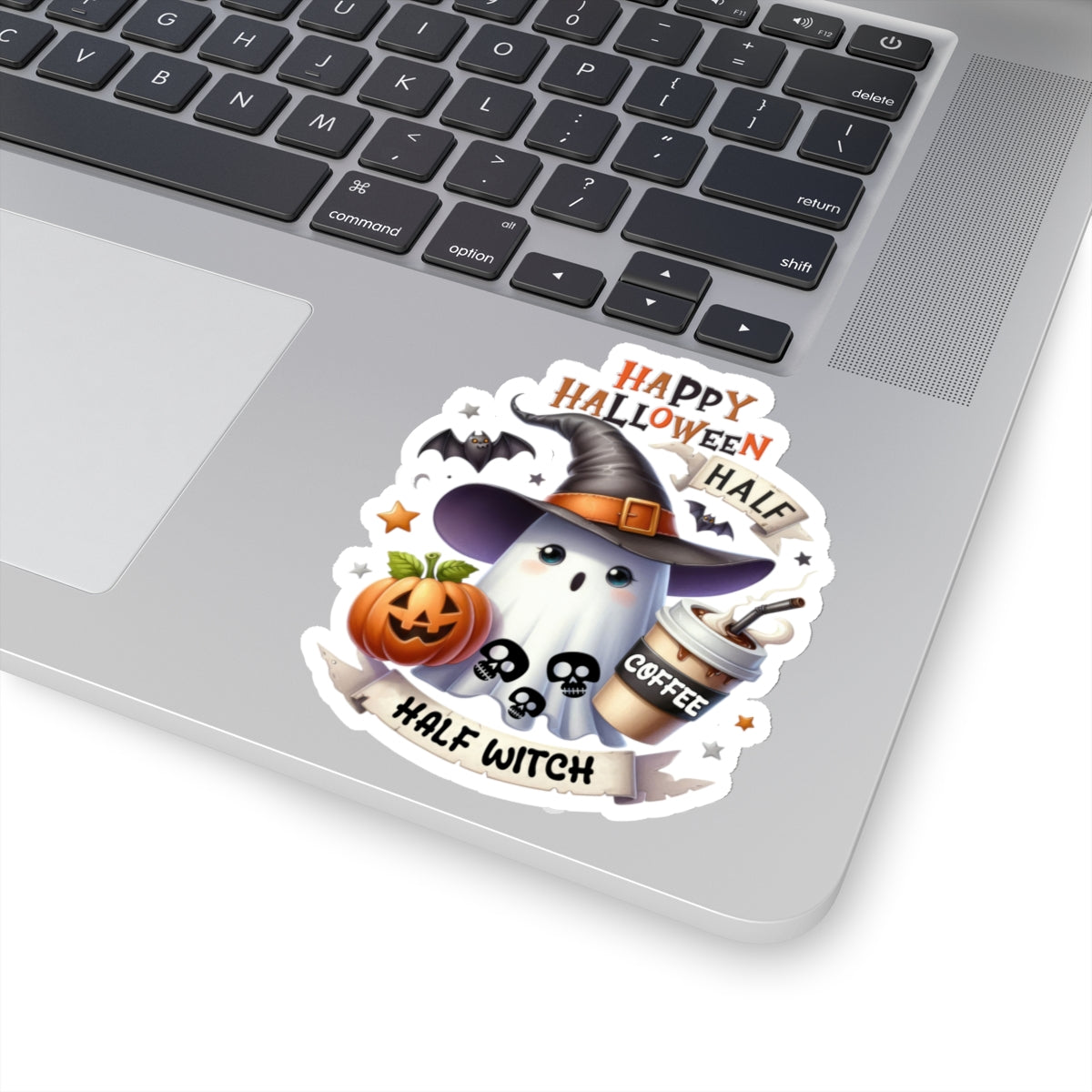 Half Coffee Half Witch Kiss-Cut Stickers, Happy Halloween Kiss-Cut Stickers, Spooky Season Kiss-Cut Stickers, Cute Cat Halloween Kiss-Cut Stickers.