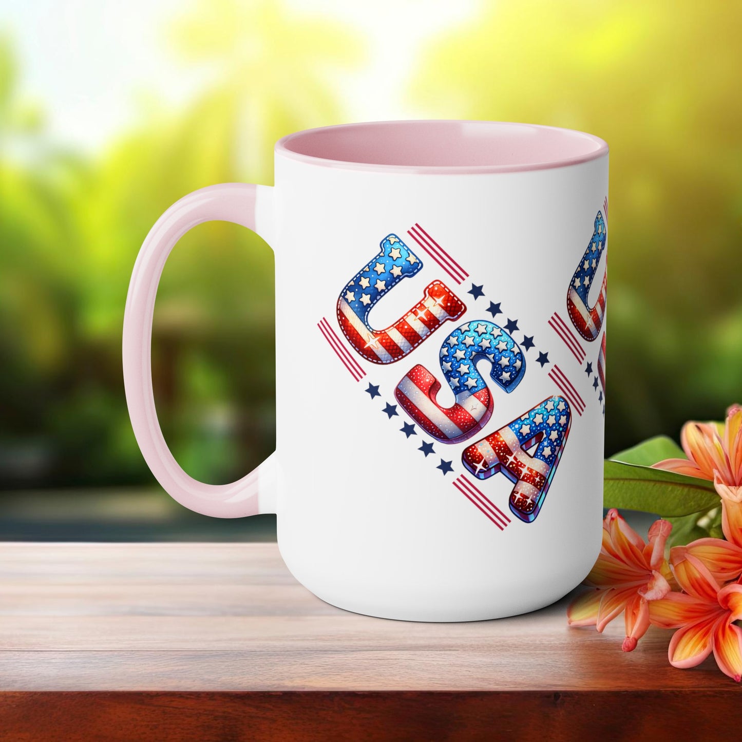 Happy 4th Of July Two -Tone Coffee Mug.15oz. God Bless America Coffee Mug. USA Coffee Mug.