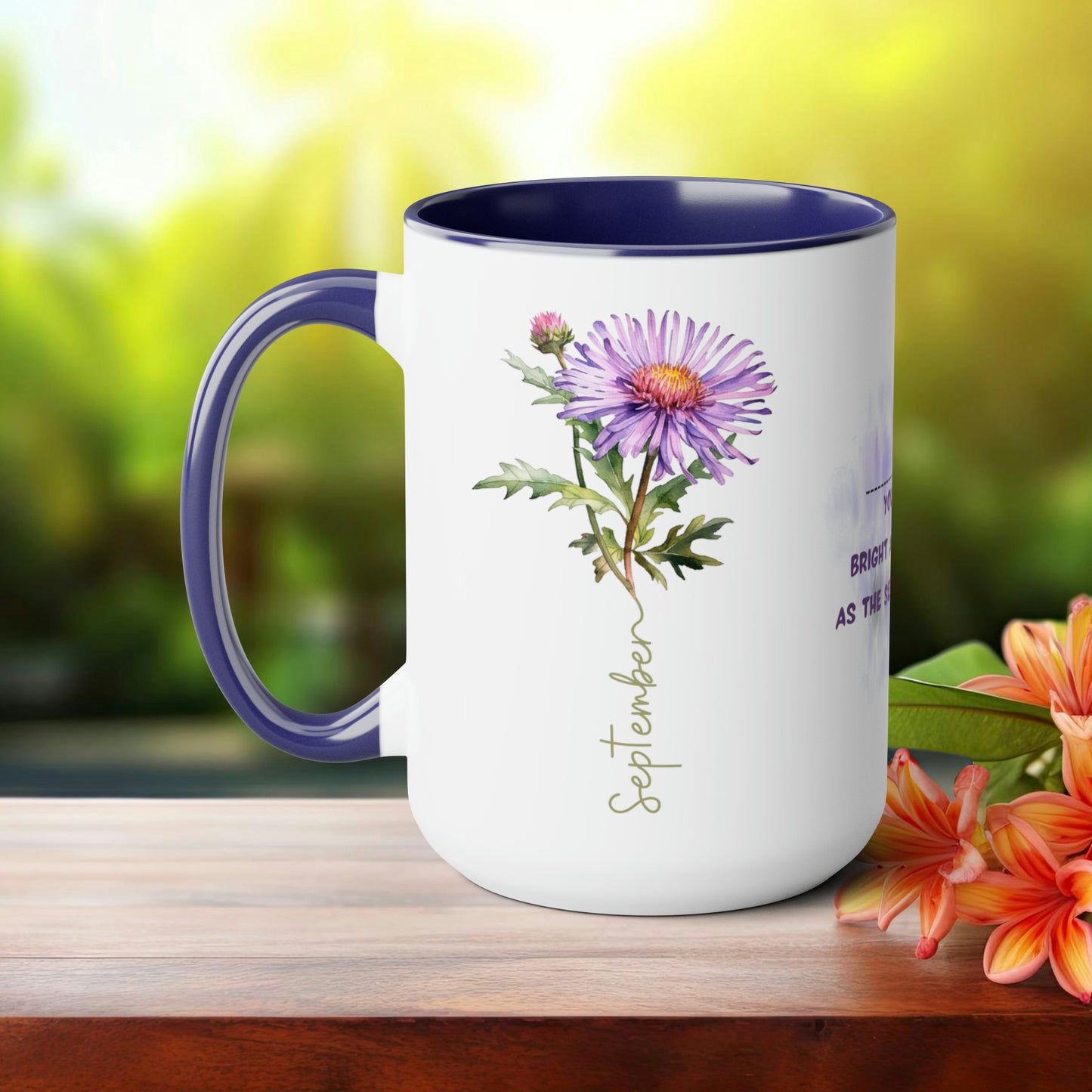 September Birth Month Flower Two-Tone Coffee Mugs, 15oz, Birth Month Flower mug.