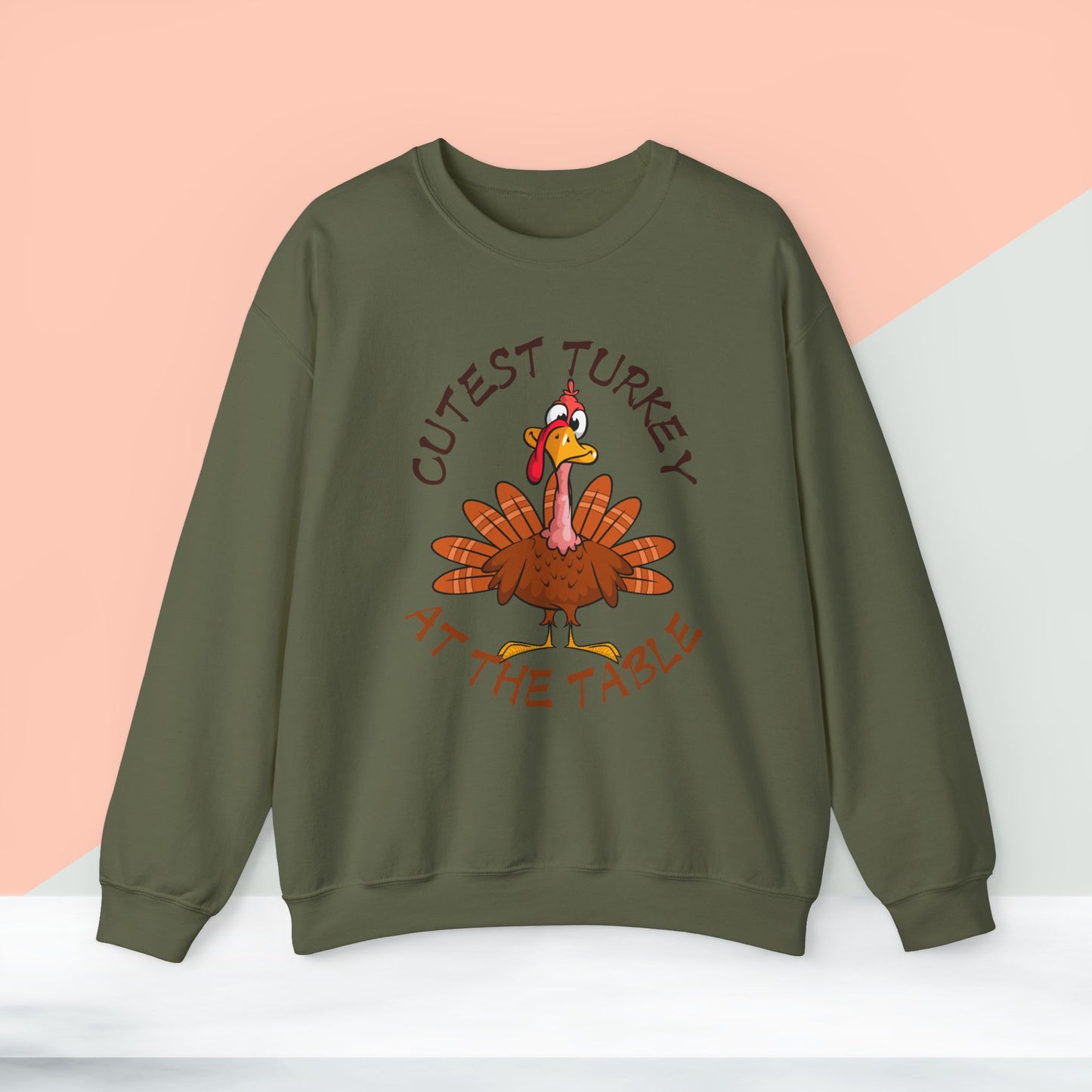 Cutest Turkey at The table Sweatshirt, HappyThanksgiving Sweatshirt - Unisex Heavy Blend, Happy Thanksgiving2024 Sweatshirt, Thanksgiving Gift, Festive Sweatshirt.