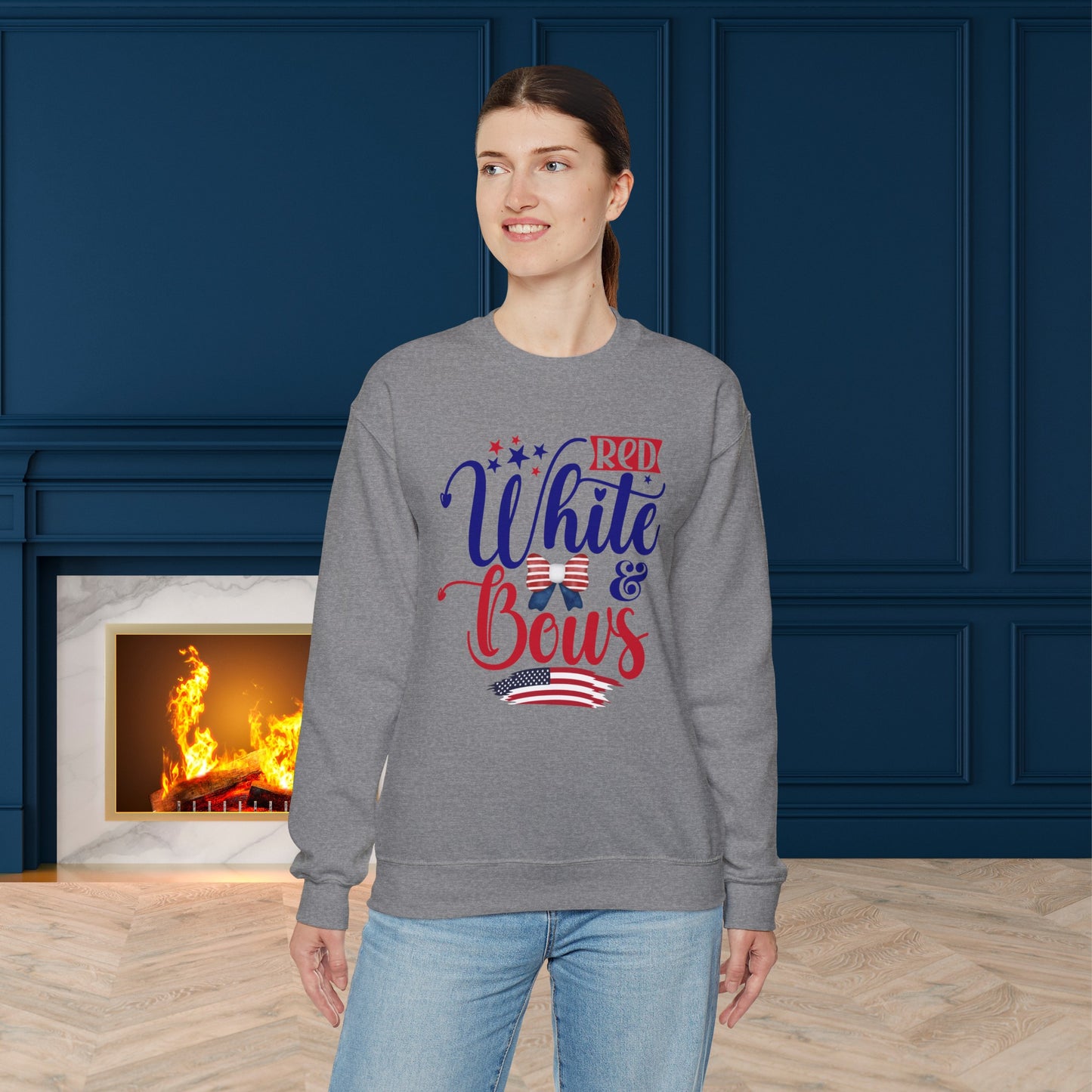 Happy 4th Of July Sweatshirt, Red White & Bows Sweatshirt, Fourth of July unisex heavy blend crewneck sweatshirt.