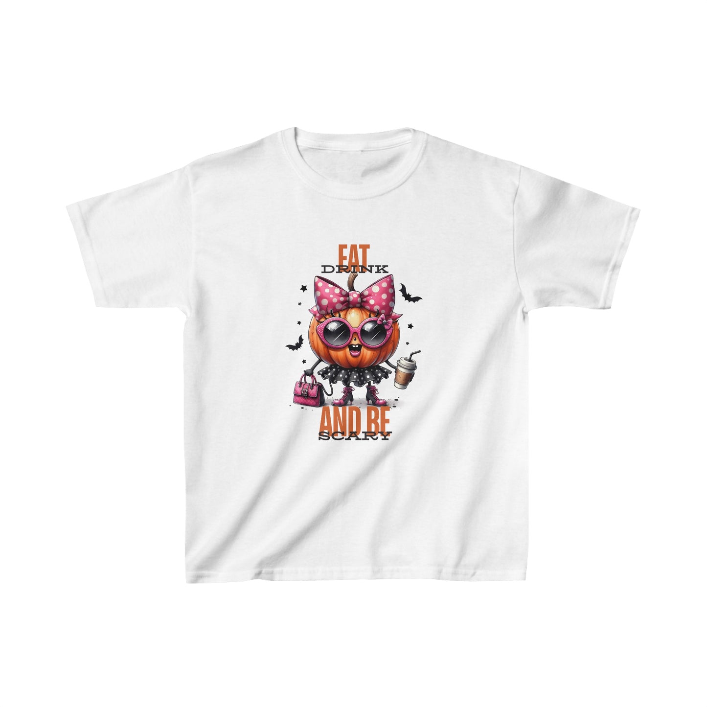 Eat Drink And Be Scary Halloween Kids Shirt, Spooky Halloween Kids Heavy Cotton™ Tee, Spooky Season Kids Shirt, Spooky Vibes Shirt, Trick Or Treat Cotton T-Shirt.