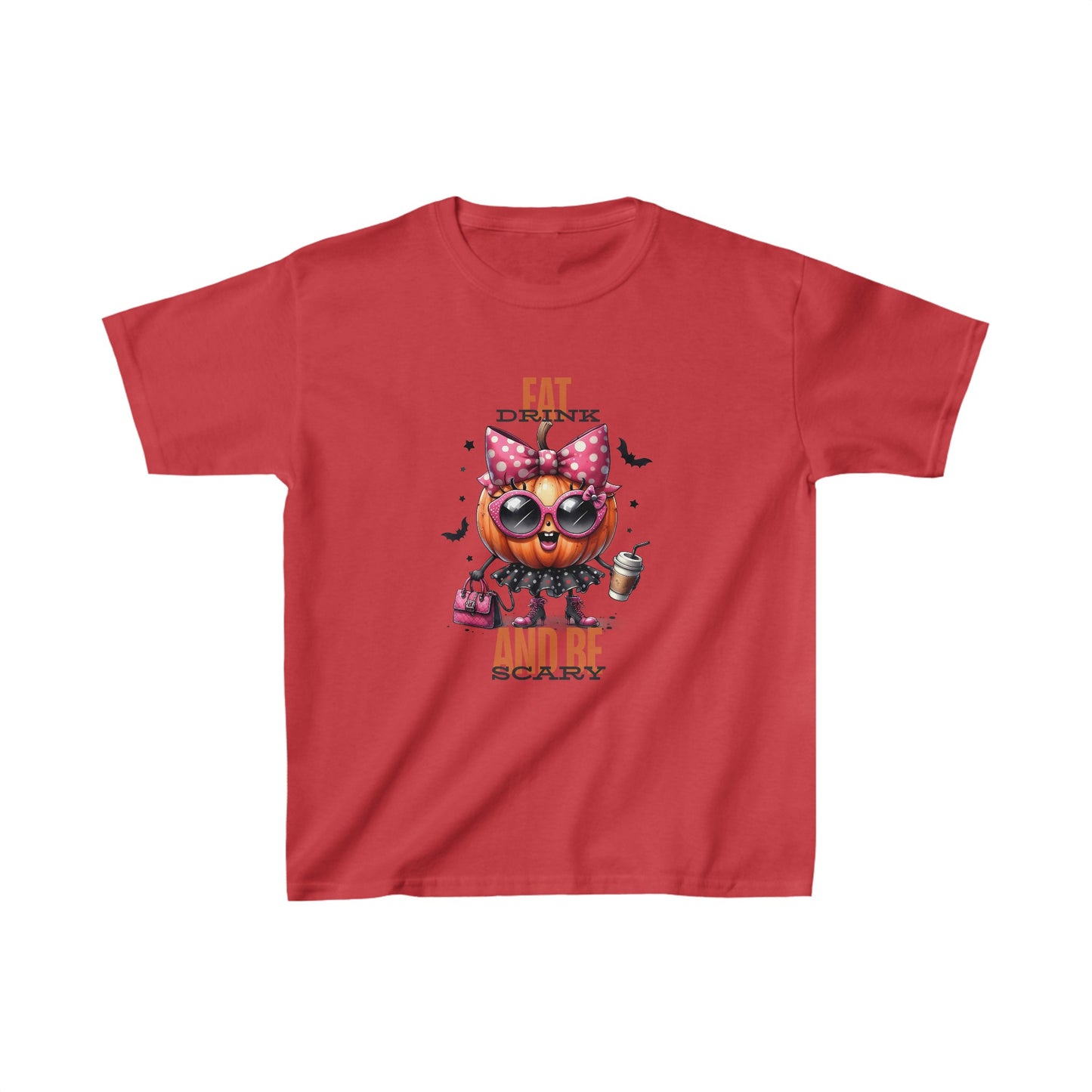 Eat Drink And Be Scary Halloween Kids Shirt, Spooky Halloween Kids Heavy Cotton™ Tee, Spooky Season Kids Shirt, Spooky Vibes Shirt, Trick Or Treat Cotton T-Shirt.