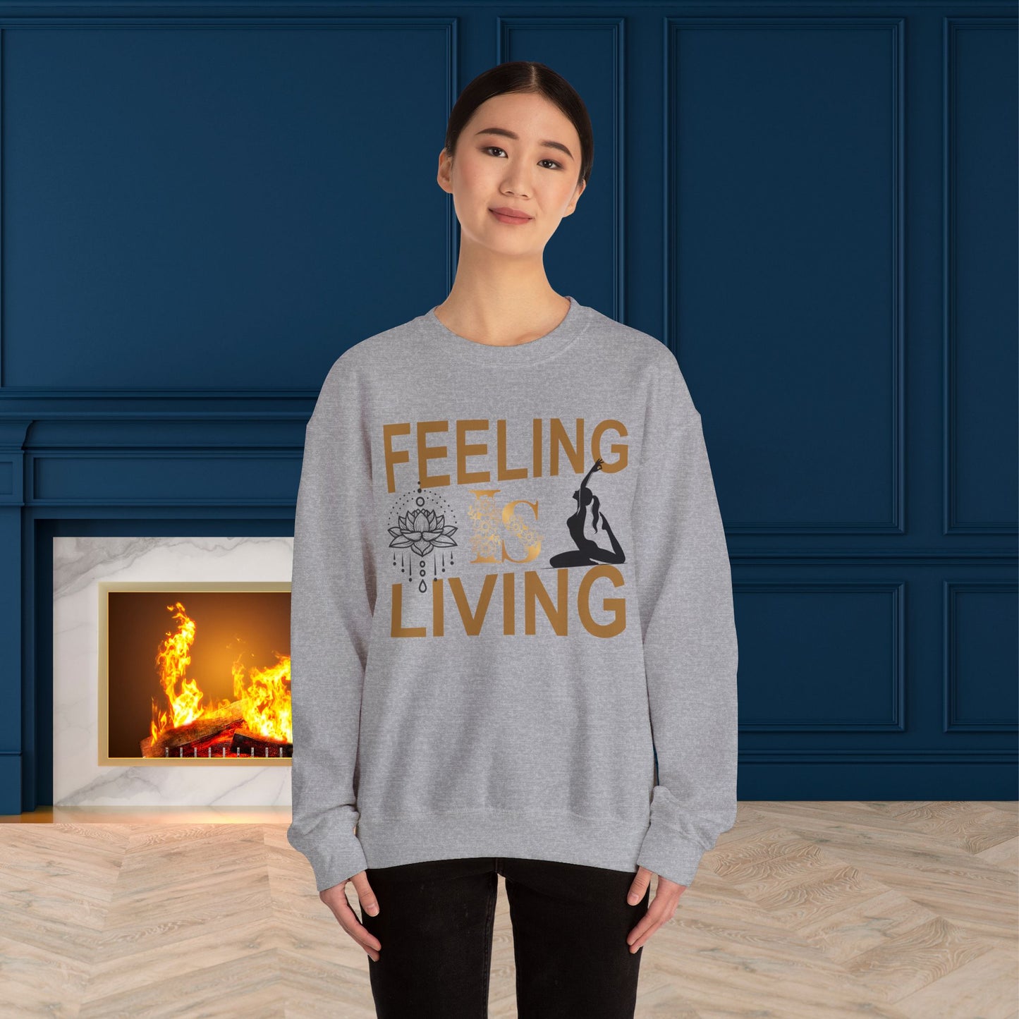 Feeling Is Living Yoga unisex heavy blend crewneck sweatshirt,Yoga workout Sweatshirt,Yoga lovers Sweatshirt, Yoga Instructor Gift, Gym Sweatshirt, Gift For Yoga lovers, Gift For Yogi.