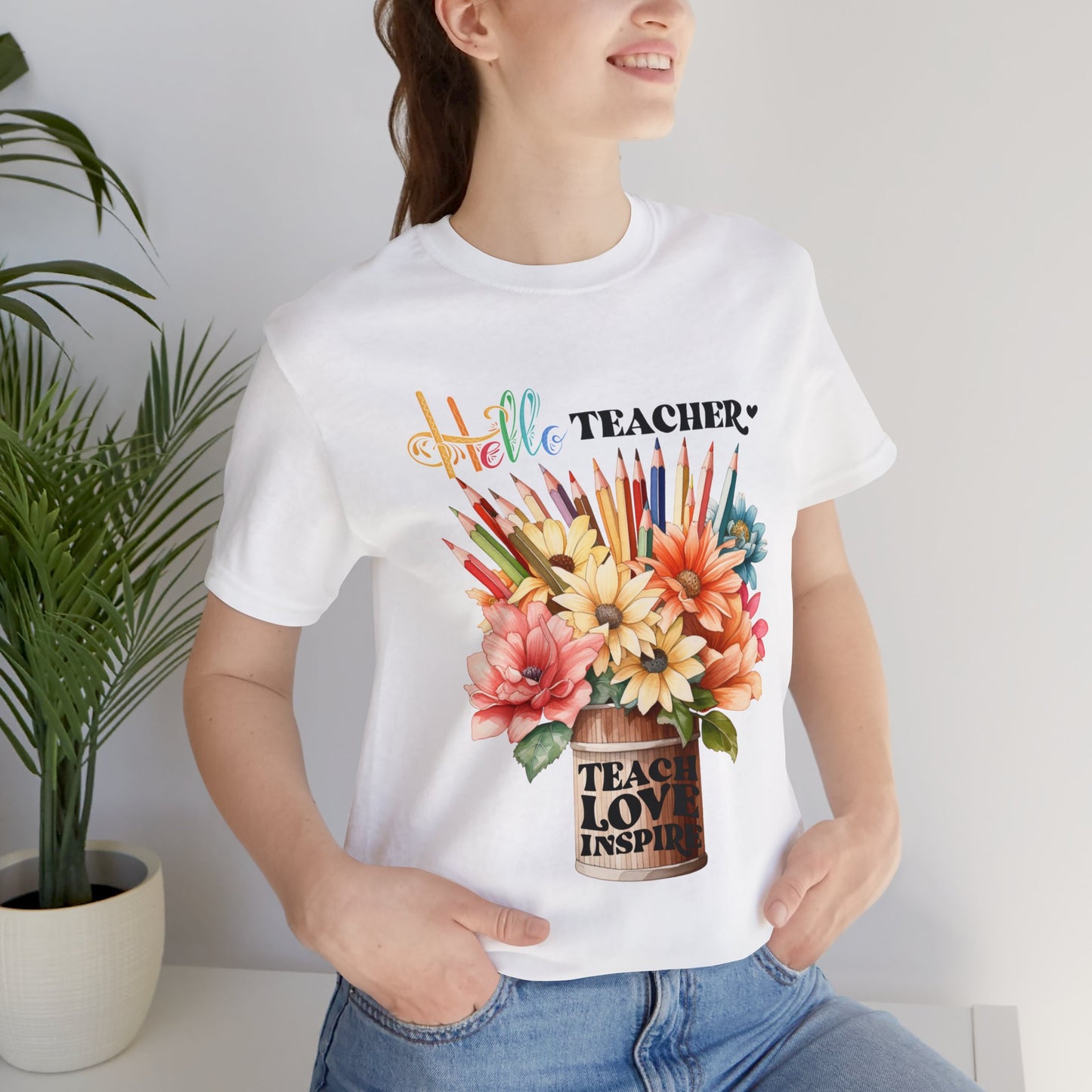 Hello Teacher T-Shirt, Back To School T-Shirt, Teach Love Inspire Teacher Shirt, Teacher Back To school unisex jersey short sleeve.First Day Vibes T-Shirt.