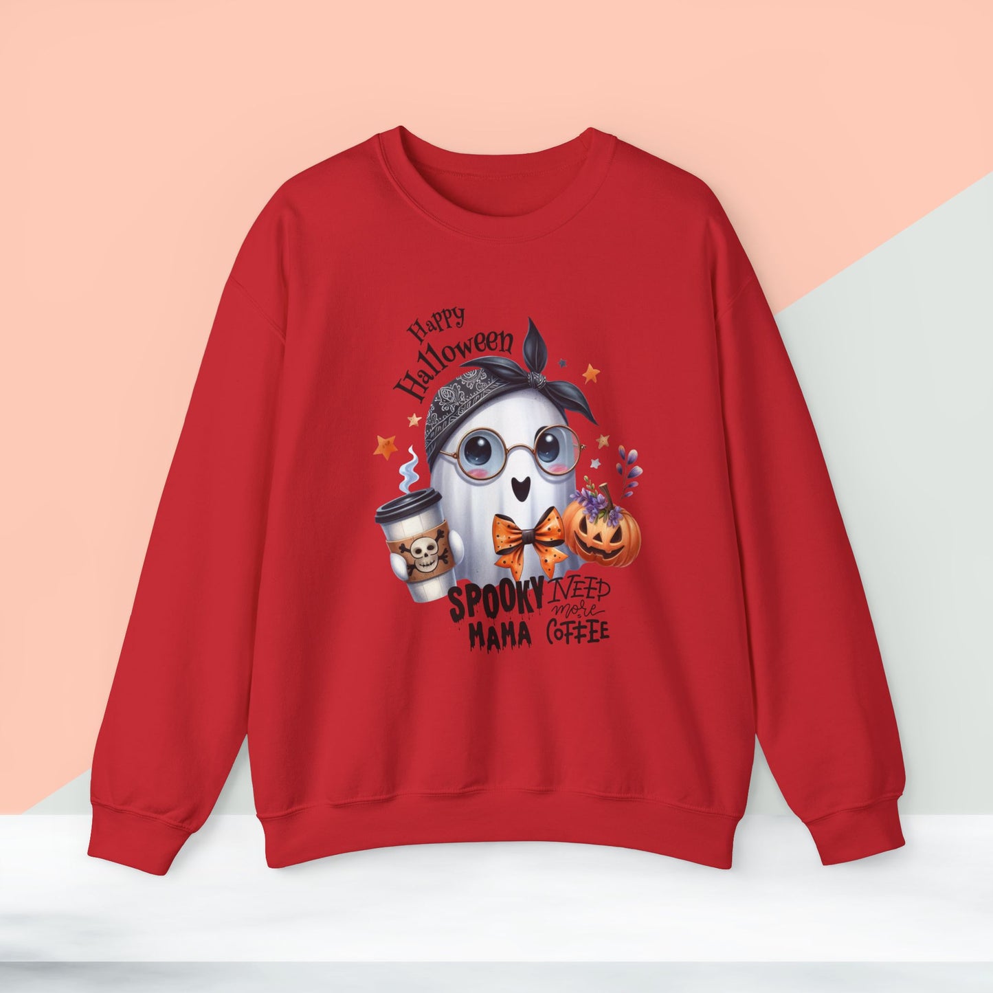 Spooky Mama Halloween Ghost Sweatshirt, Happy Halloween Sweatshirt - Unisex Heavy Blend Crewneck, Halloween Sweatshirt, Cute Spooky Ghost sweatshirt.