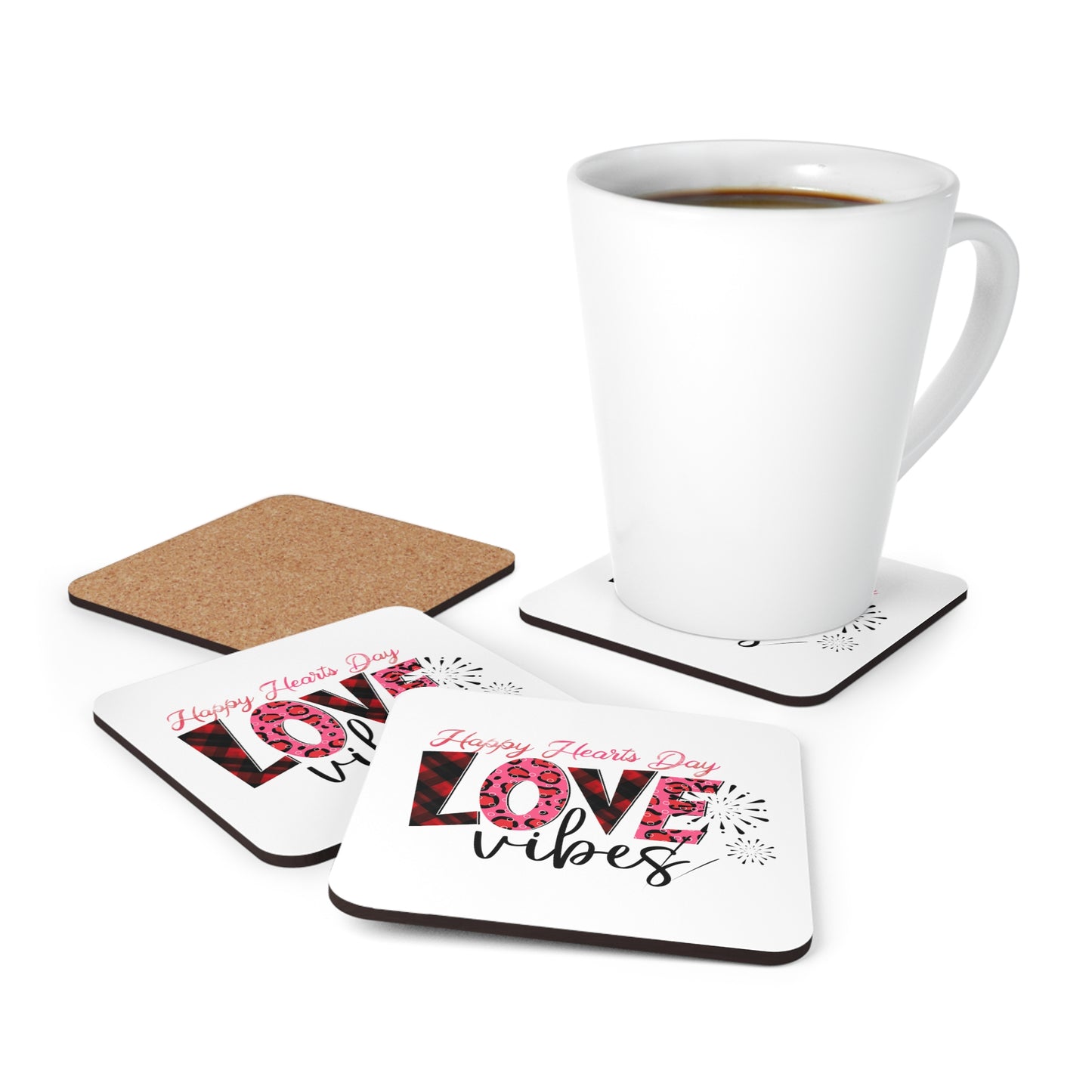 Happy Valentines Day Corkwood Coaster Set