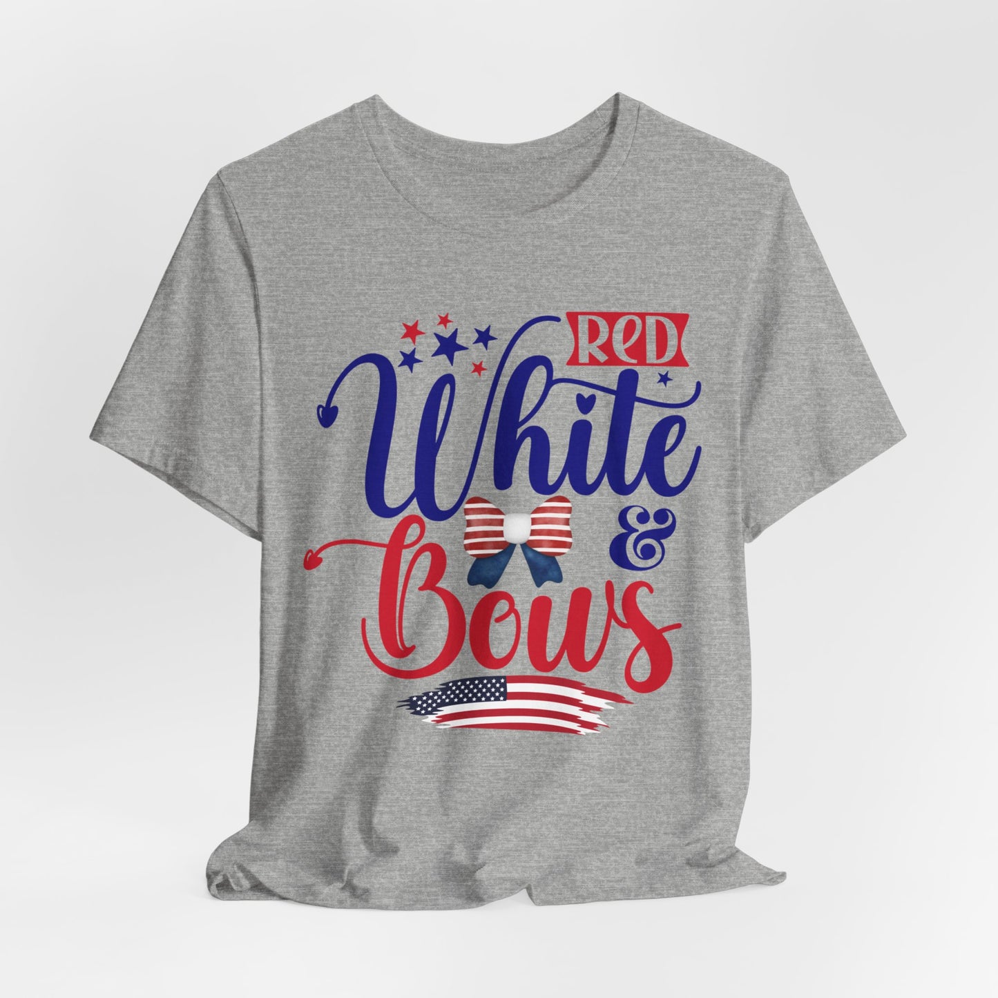 4th of July T-Shirt, Red White & Bows T-Shirt, Fourth of July unisex jersey short sleeve.