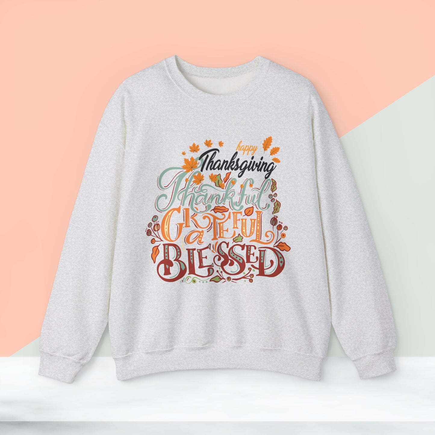 Thankful Grateful Blessed Sweatshirt, HappyThanksgiving Sweatshirt - Unisex Heavy Blend, Happy Thanksgiving2024 Sweatshirt, Thanksgiving Gift, Festive Sweatshirt.