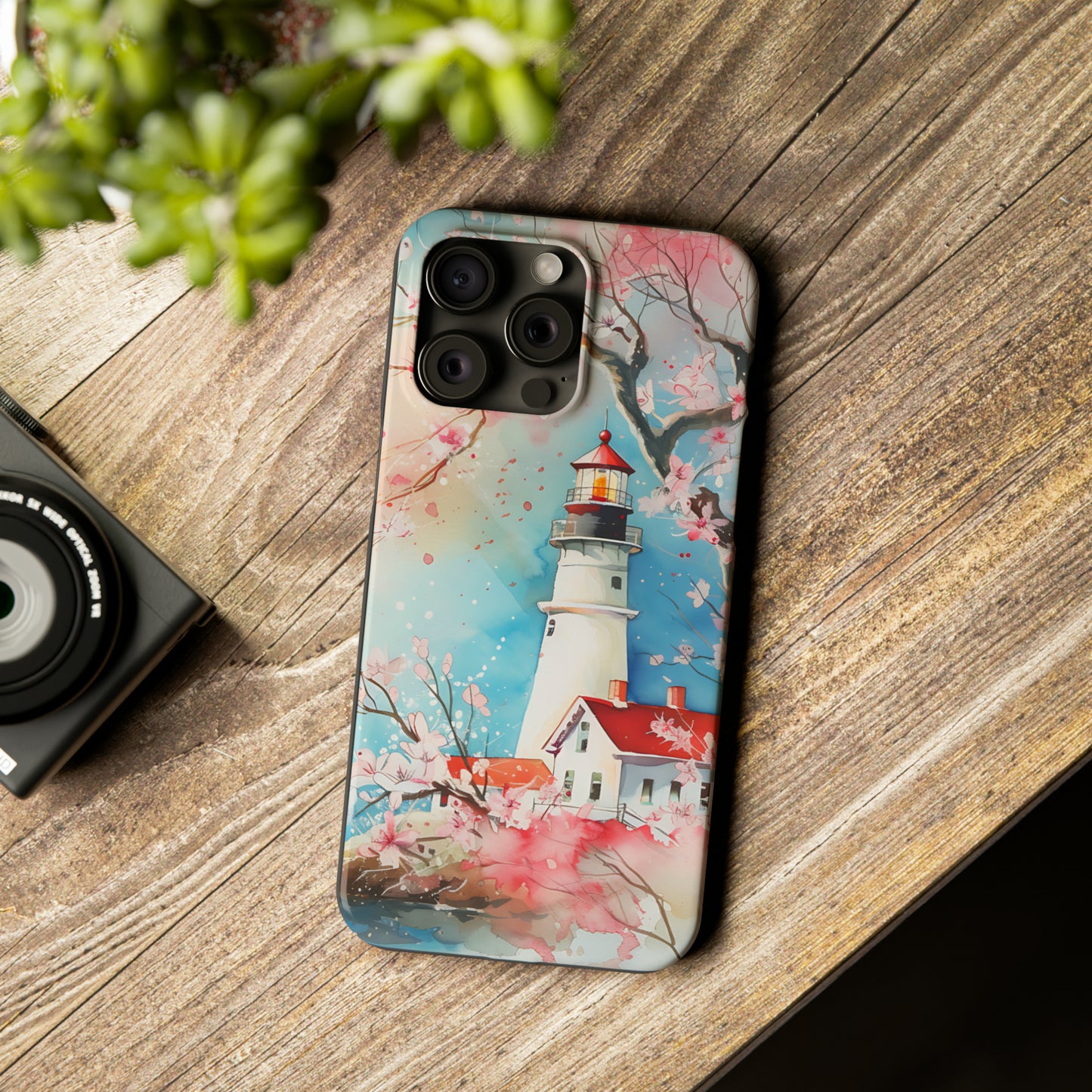 Watercolor Spring Lighthouse iPhone 15 Phone Cases