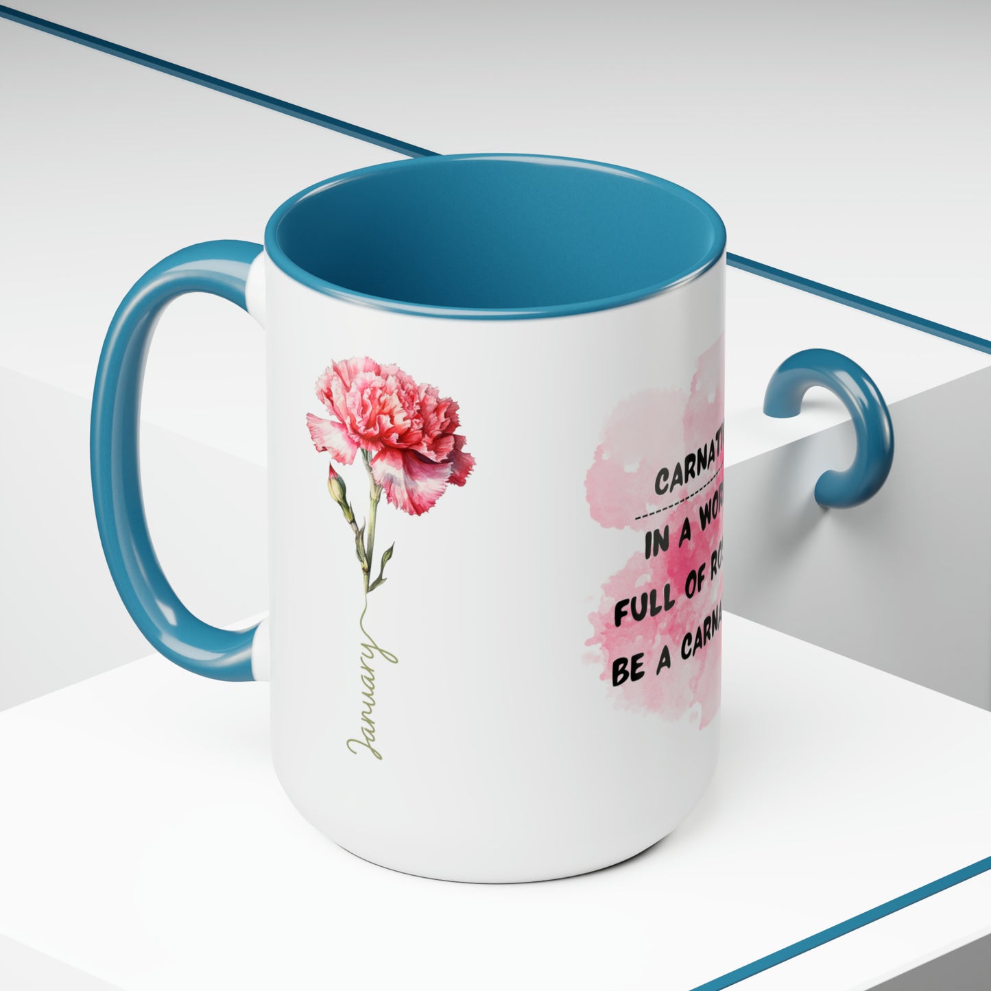 January Birth Month Flower Two-Tone Coffee Mugs, 15oz, Magical Birth Month Flower Mug.