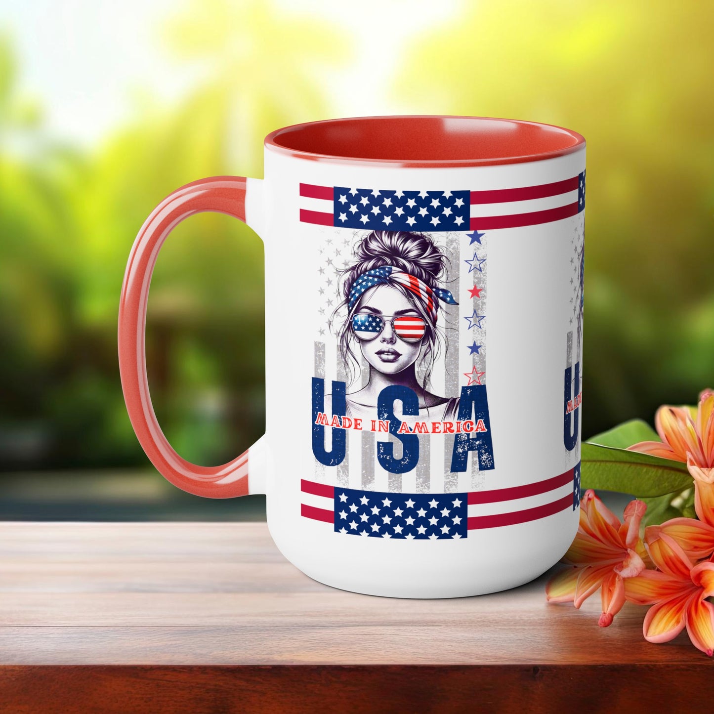 Happy 4th Of July Two -Tone Coffee Mug.15oz. God Bless America Coffee Mug. USA Coffee Mug.