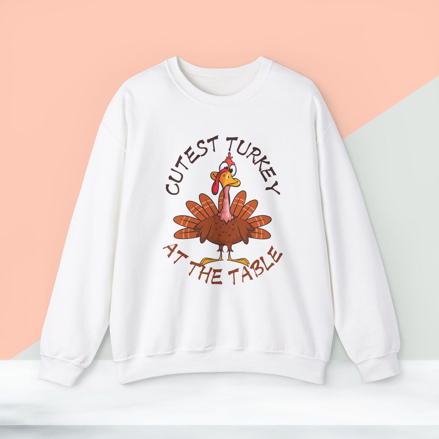 Cutest Turkey at The table Sweatshirt, HappyThanksgiving Sweatshirt - Unisex Heavy Blend, Happy Thanksgiving2024 Sweatshirt, Thanksgiving Gift, Festive Sweatshirt.