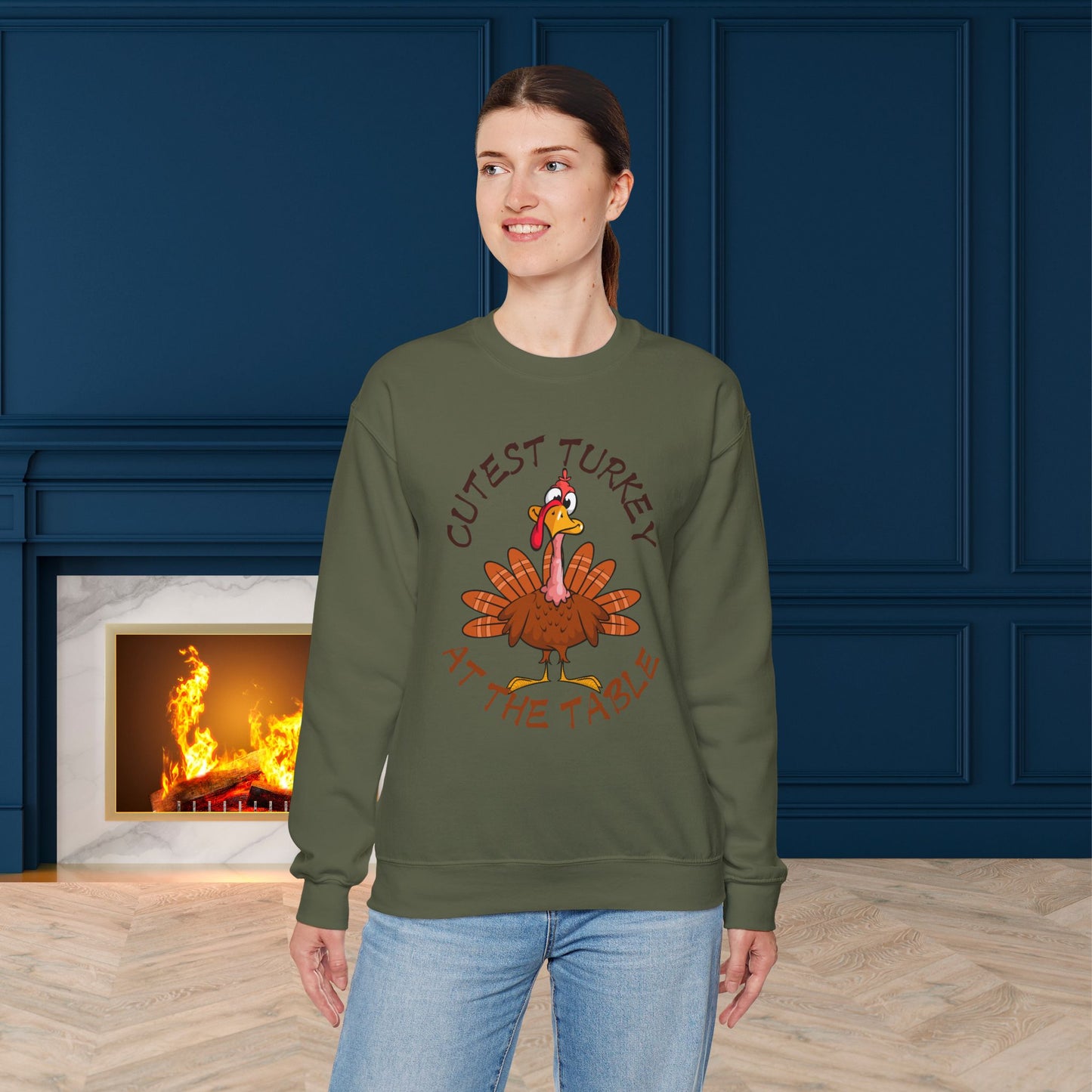 Cutest Turkey at The table Sweatshirt, HappyThanksgiving Sweatshirt - Unisex Heavy Blend, Happy Thanksgiving2024 Sweatshirt, Thanksgiving Gift, Festive Sweatshirt.