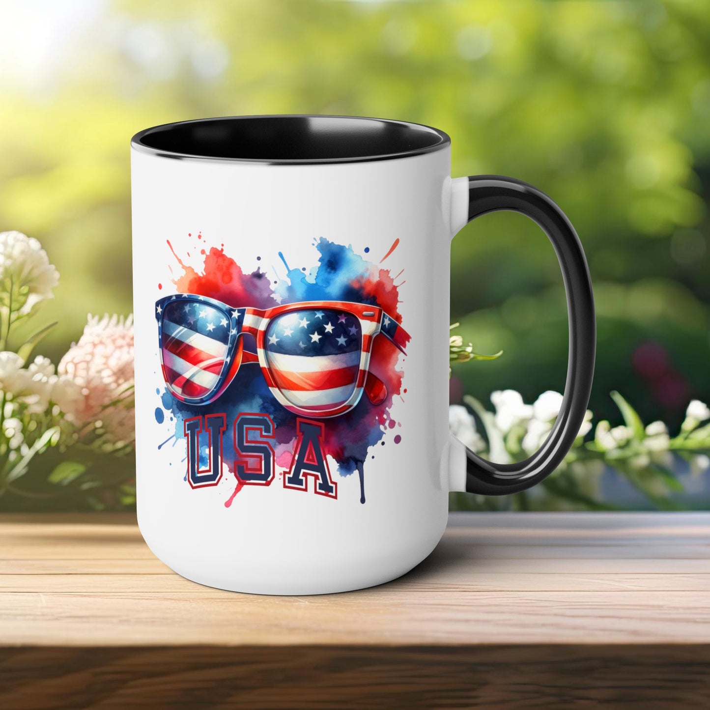 Happy 4th Of July Two -Tone Coffee Mug.15oz. God Bless America Coffee Mug. USA Coffee Mug.