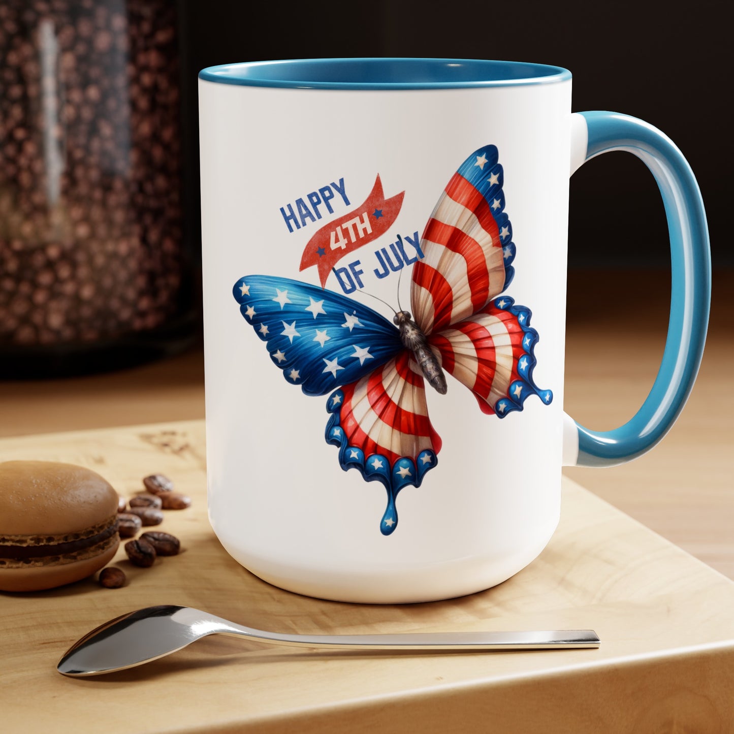 Happy 4th Of July Two -Tone Coffee Mug.15oz. God Bless America Coffee Mug. USA Coffee Mug.