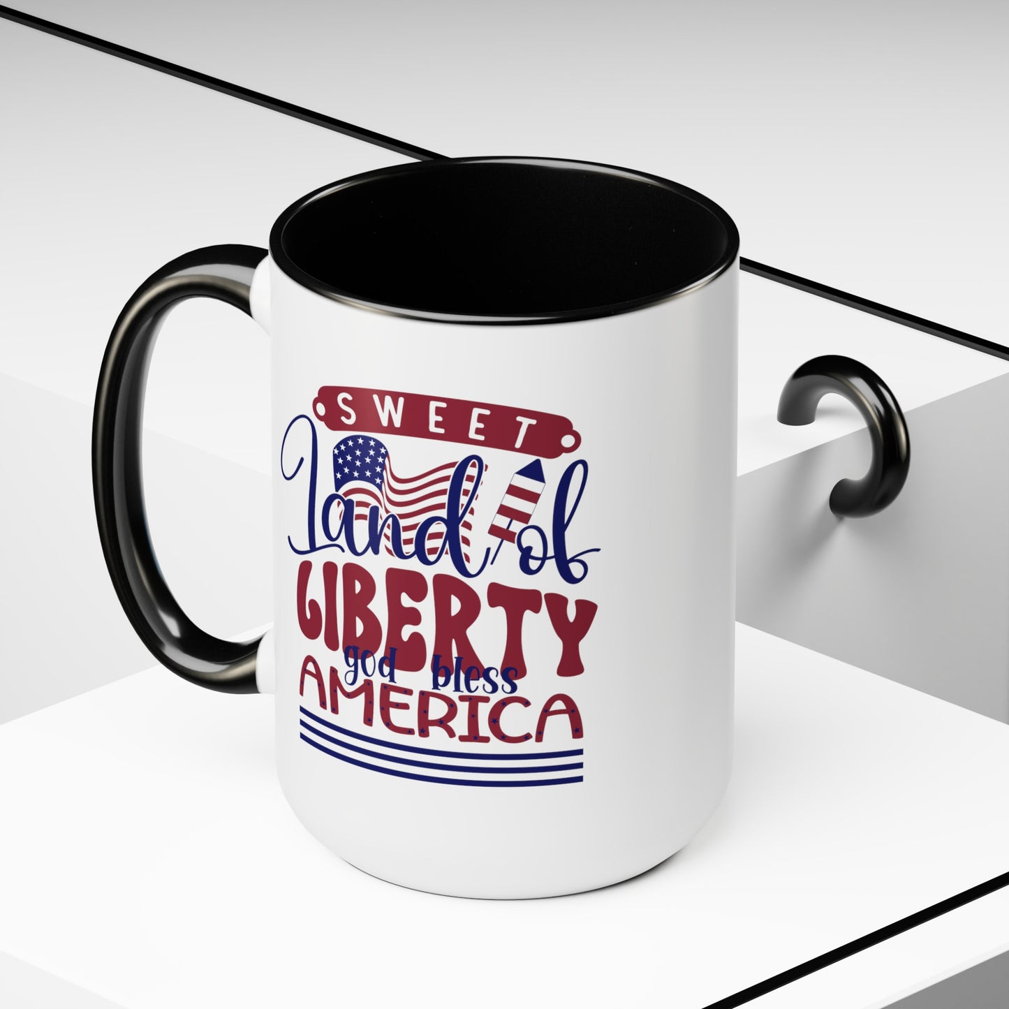 Happy 4th Of July Two -Tone Coffee Mug.15oz. Land Of Liberty Coffee Mug.