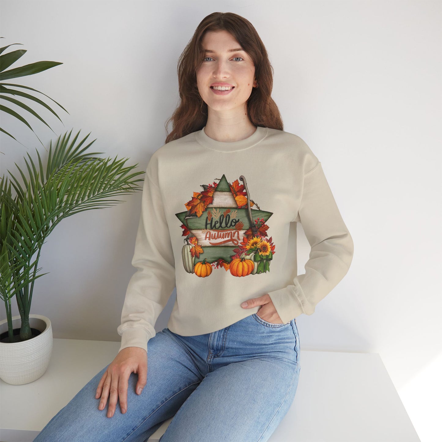 Hello Autumn Thanksgiving  Sweatshirt - Unisex Heavy Blend, Happy Thanksgiving2024 Sweatshirt, Thanksgiving Gift, Festive Sweatshirt.